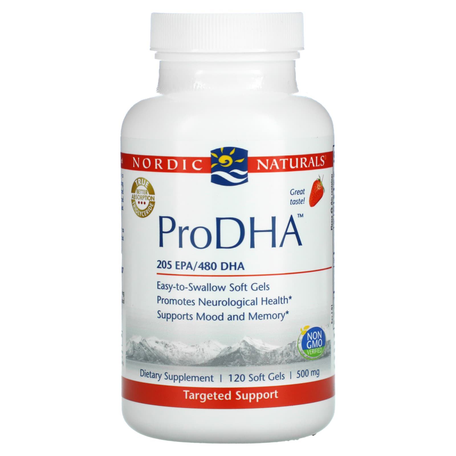 Nordic Naturals, проДГК, клубника, 500 мг, 120 капсул (250 мг в 1 капсуле)