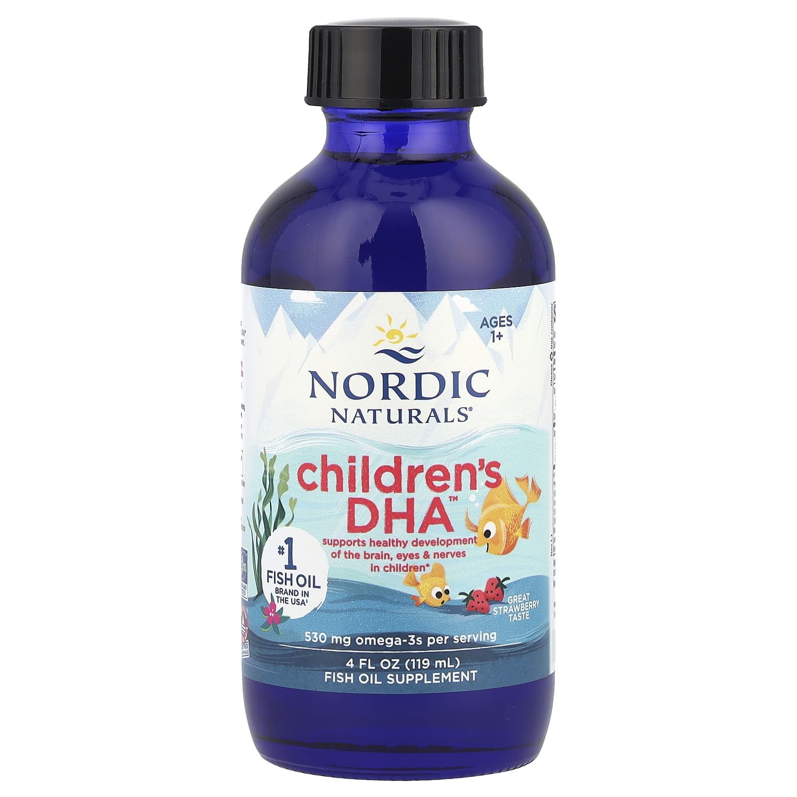 Nordic Naturals, Children's DHA, ДГК для детей от 1 до 6 лет, со вкусом клубники, 530 мг, 119 мл (4 жидк. унции) (530 мг в 1/2 ч. л.)