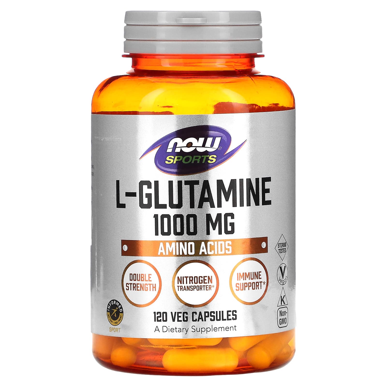 NOW Foods, Sports, L-глутамин, двойная сила, 1000 мг, 120 вегетарианских капсул