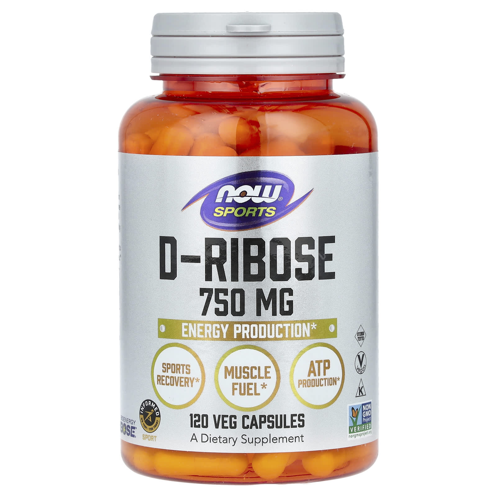 NOW Foods, Sports, D-рибоза, 750 мг, 120 растительных капсул (125 мг в 1 капсуле)