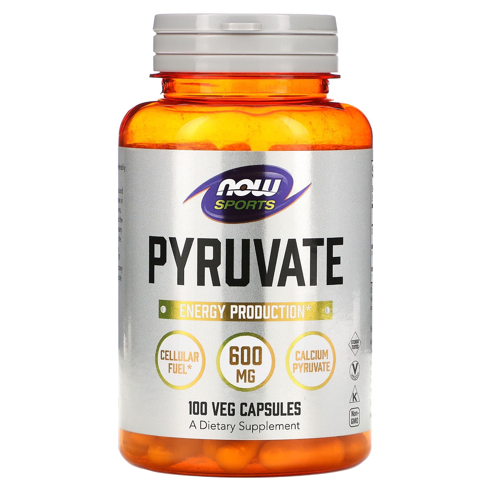 NOW Foods, Sports, пируват, 600 мг, 100 растительных капсул (300 мг в 1 капсуле)