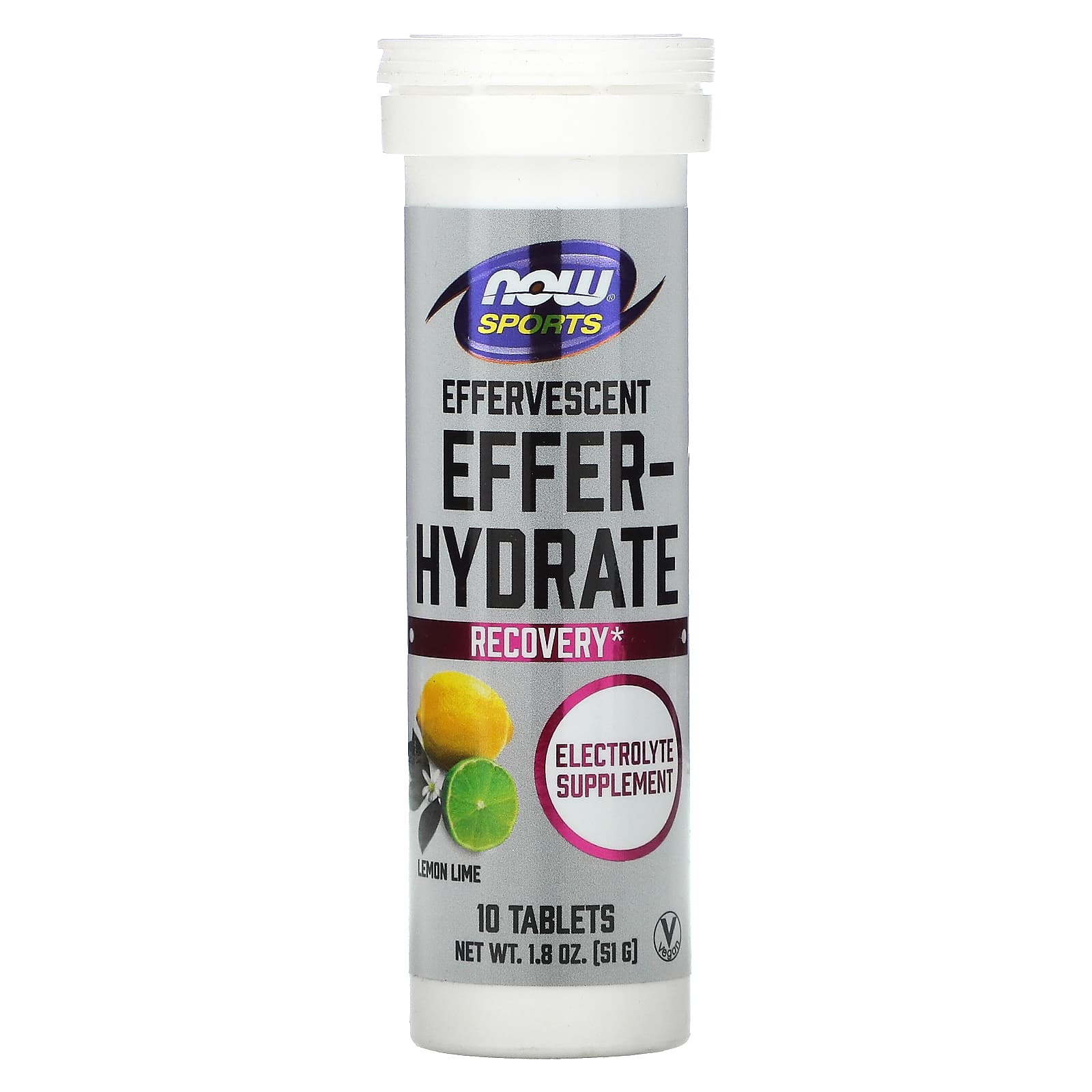 NOW Foods, Sports, Effer-Hydrate, лимон и лайм, 10 таблеток, 51 г (1,8 унции)