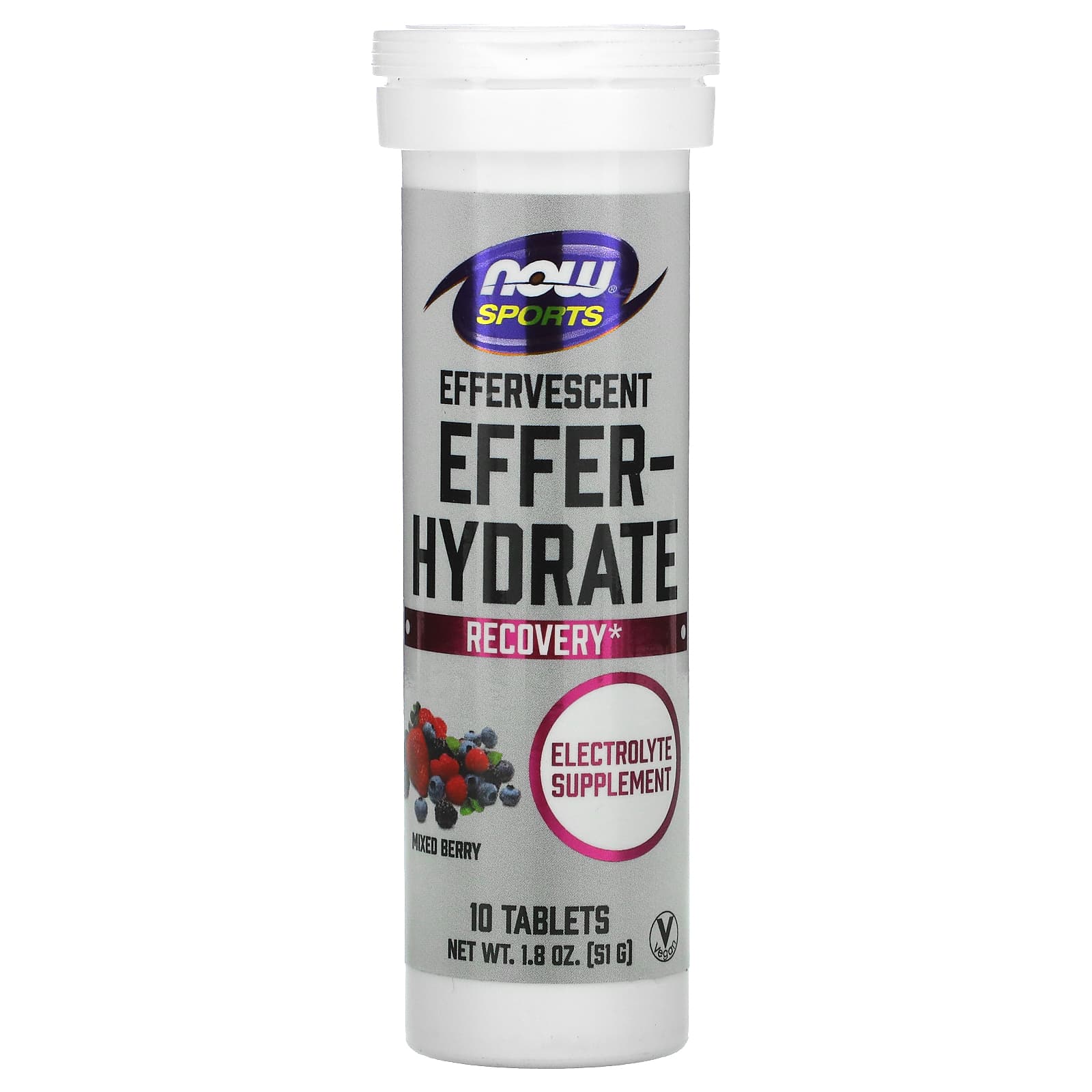 NOW Foods, Sports, Effer-Hydrate, восстановление, ассорти ягод, 10 таблеток, 51 г (1,8 унции)