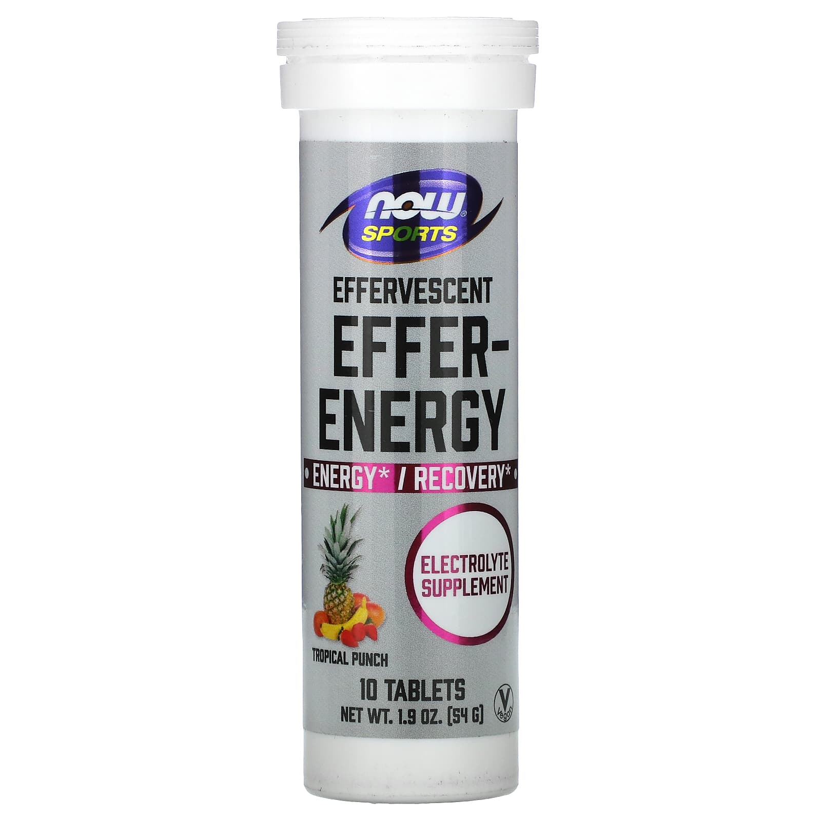 NOW Foods, Sports, Effer-Energy, тропический пунш, 10 таблеток, 54 г (1,9 унции)