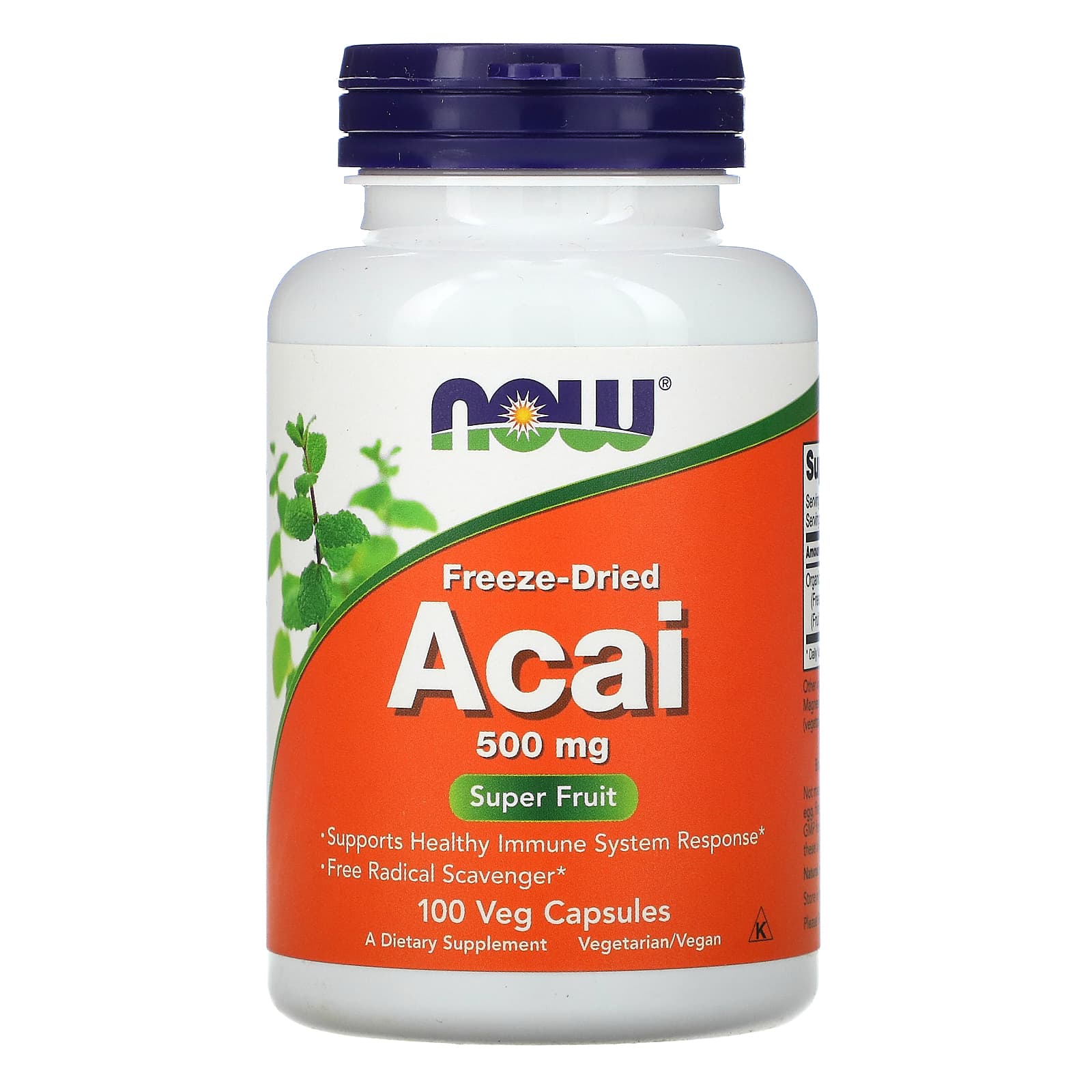 NOW Foods, сублимированные ягоды асаи, 500 мг, 100 растительных капсул
