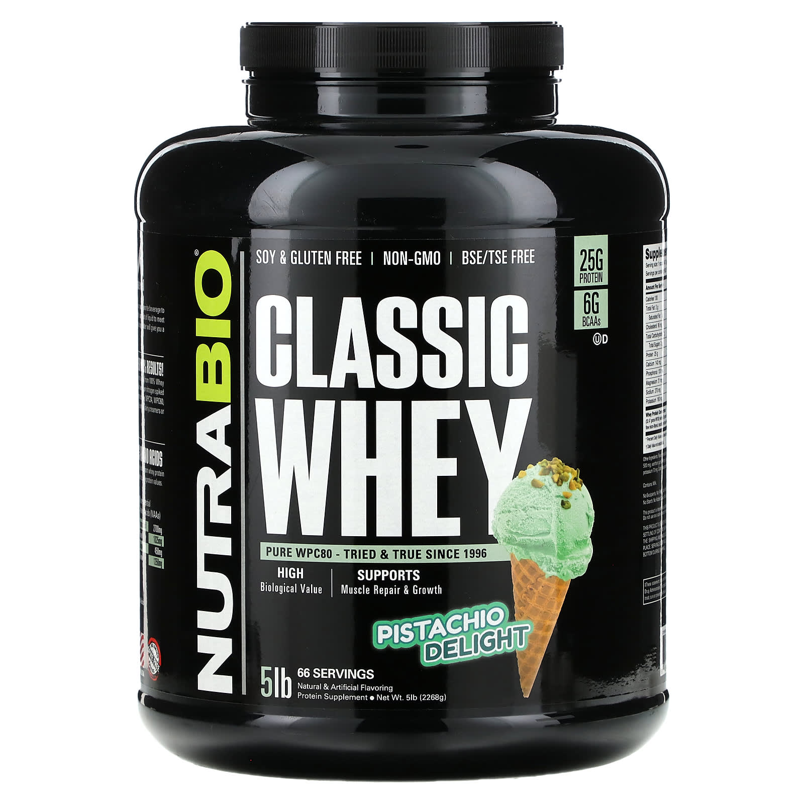NutraBio, классический сывороточный протеин, со вкусом фисташек, 2268 г (5 фунтов)