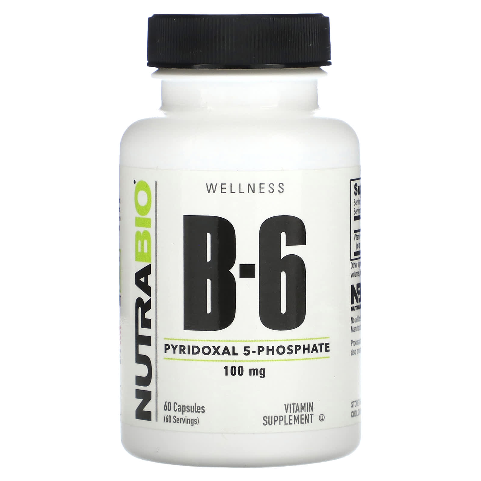 NutraBio, Витамин B6, 100 мг, 60 капсул