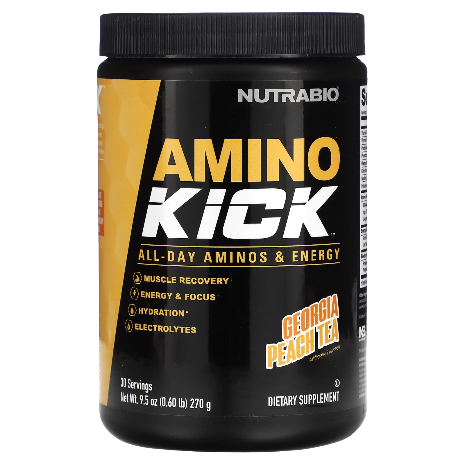 NutraBio, Amino Kick, чай с персиком штата Джорджия, 270 г (0,6 фунта)