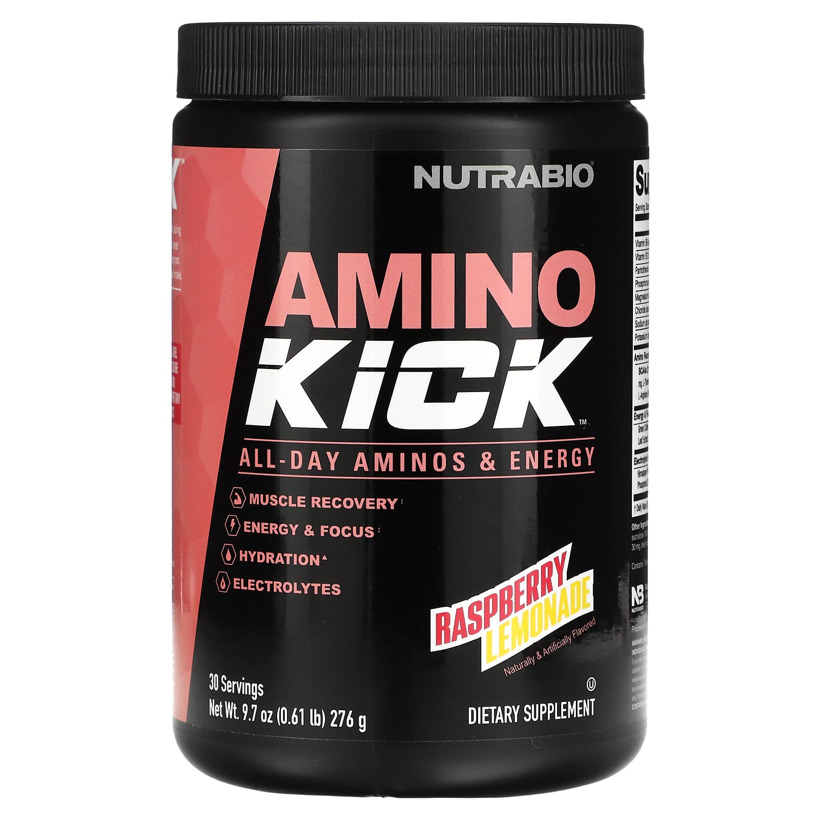 NutraBio, Amino Kick, малиновый лимонад, 276 г (0,61 фунта)