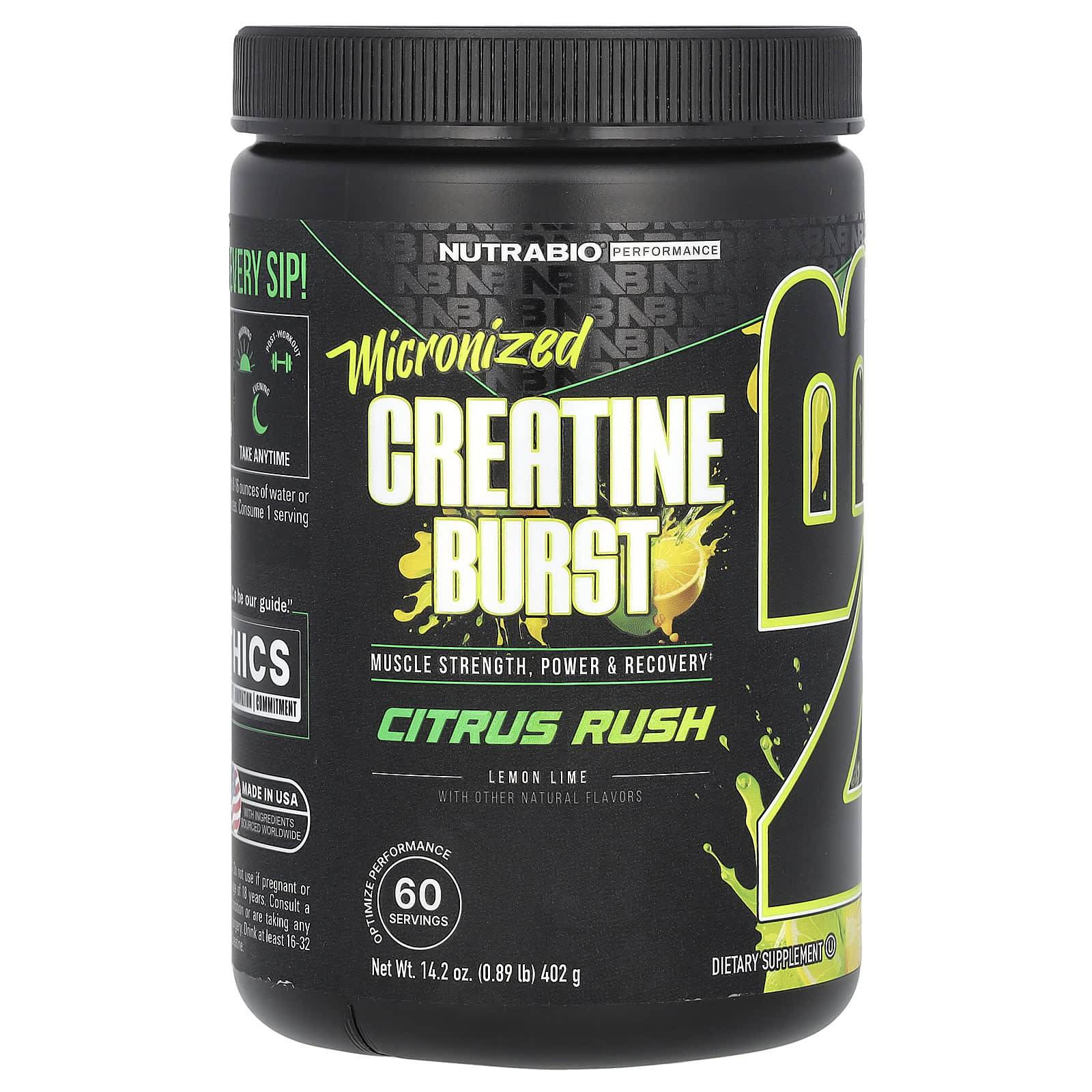 NutraBio, Micronized Creatine Burst, цитрусовые, лимон и лайм, 402 г (0,89 фунта)