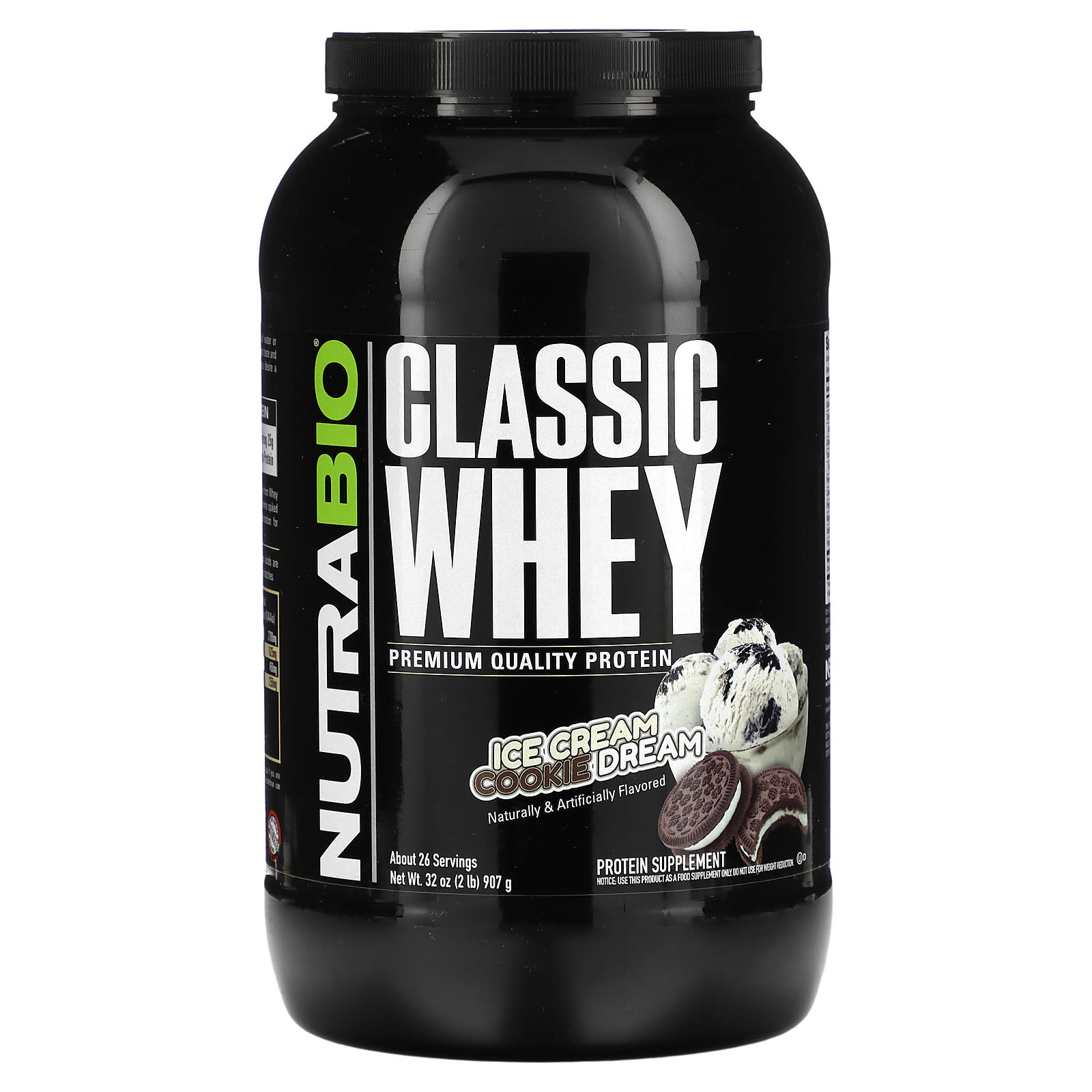 NutraBio, Classic Whey Protein, мороженое с печеньем, 907 г (2 фунта)