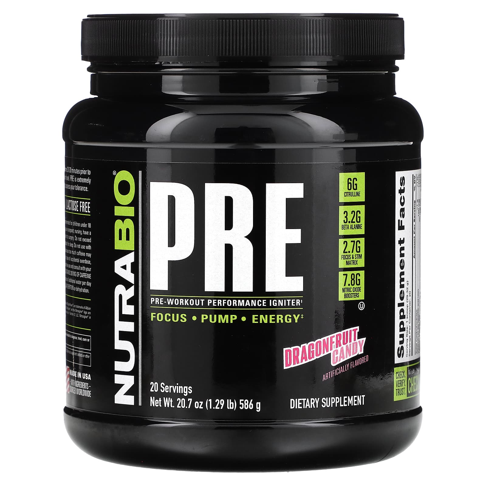 NutraBio, Pre-Workout Performance Igniter, конфеты из драконьего фрукта, 586 г (1,29 фунта)