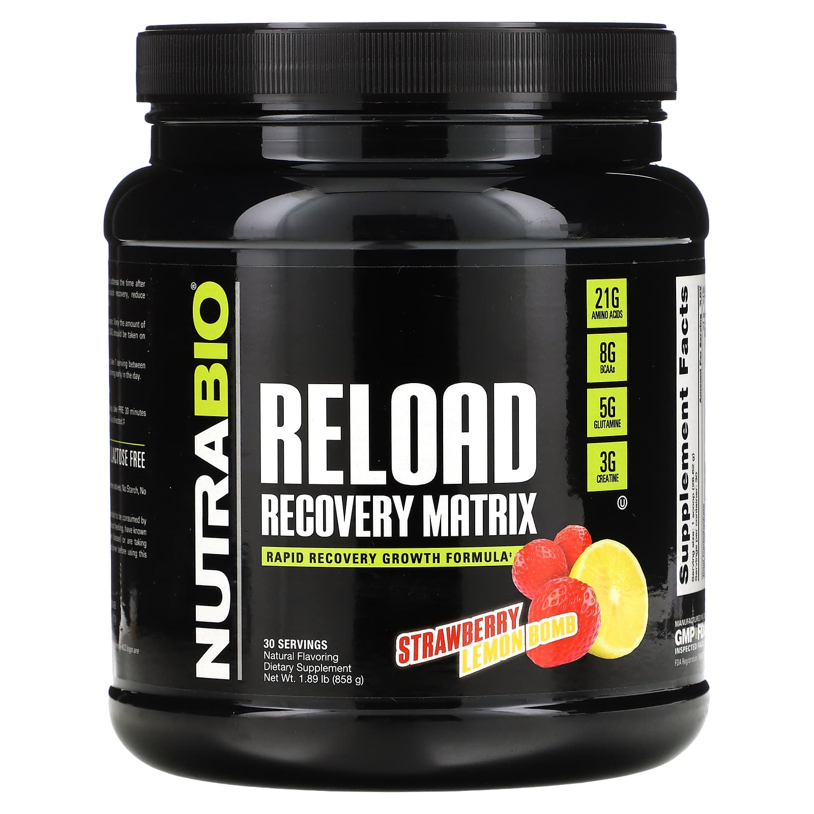 NutraBio, Reload, матрица для восстановления, клубника и лимон, 868 г (1,91 фунта)