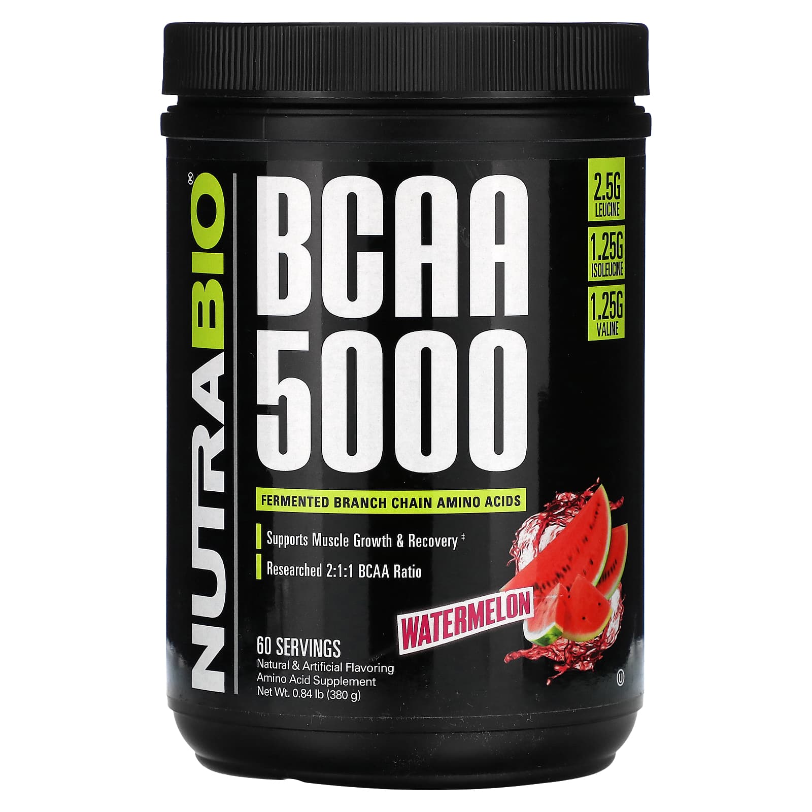 NutraBio, BCAA 5000, арбуз, 380 г (0,84 фунта)