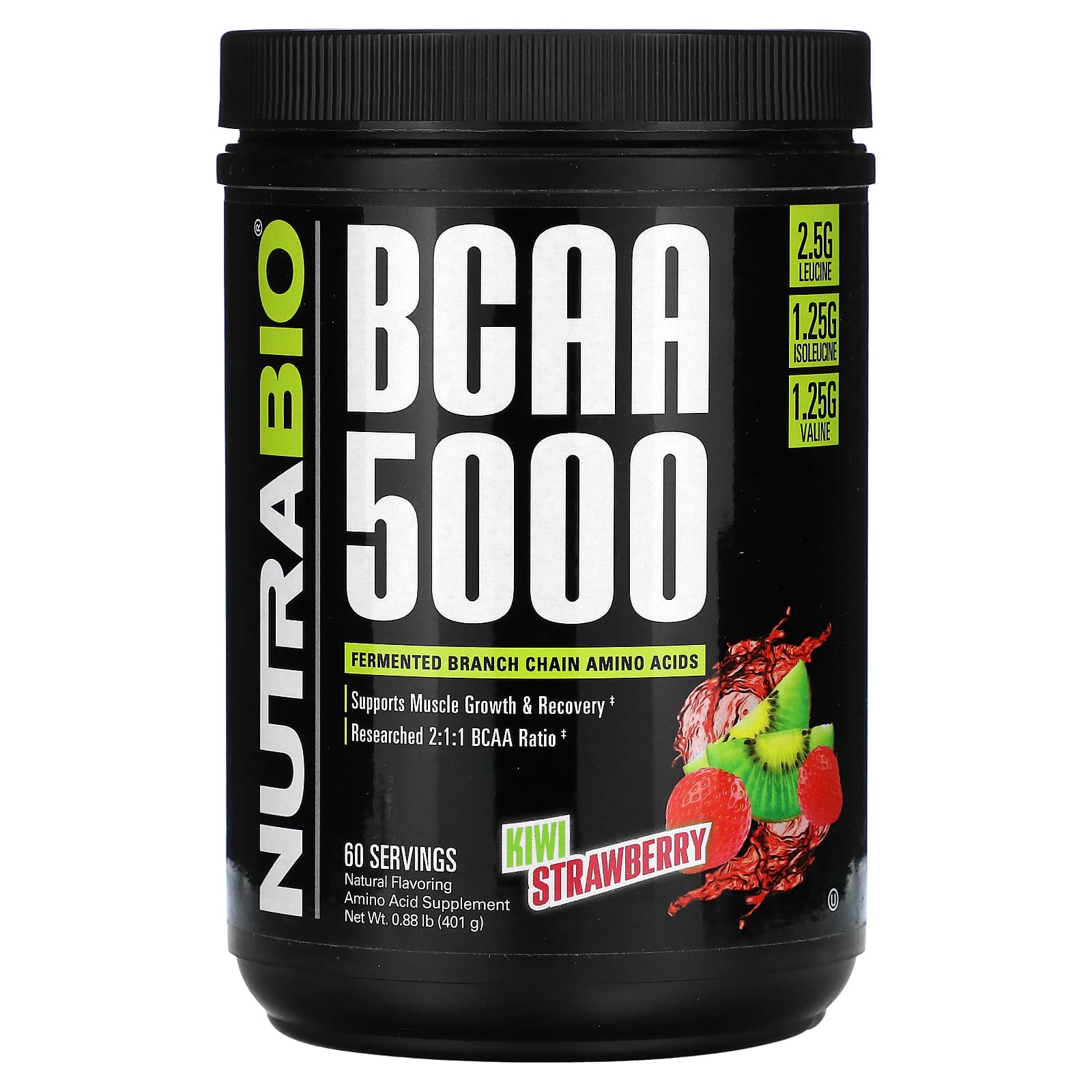 NutraBio, BCAA 5000, киви и клубника, 401 г (0,88 фунта)