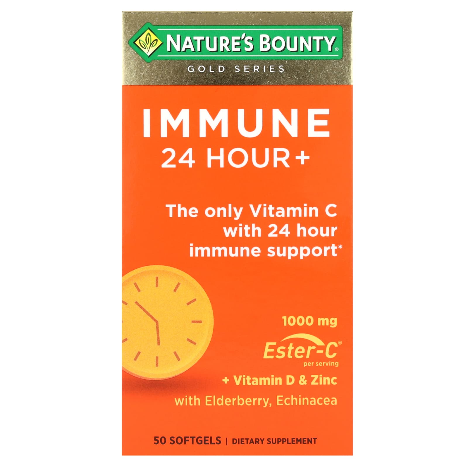 Nature's Bounty, Immune 24 Hour+, 1000 мг, 50 капсул (500 мг в 1 капсуле)