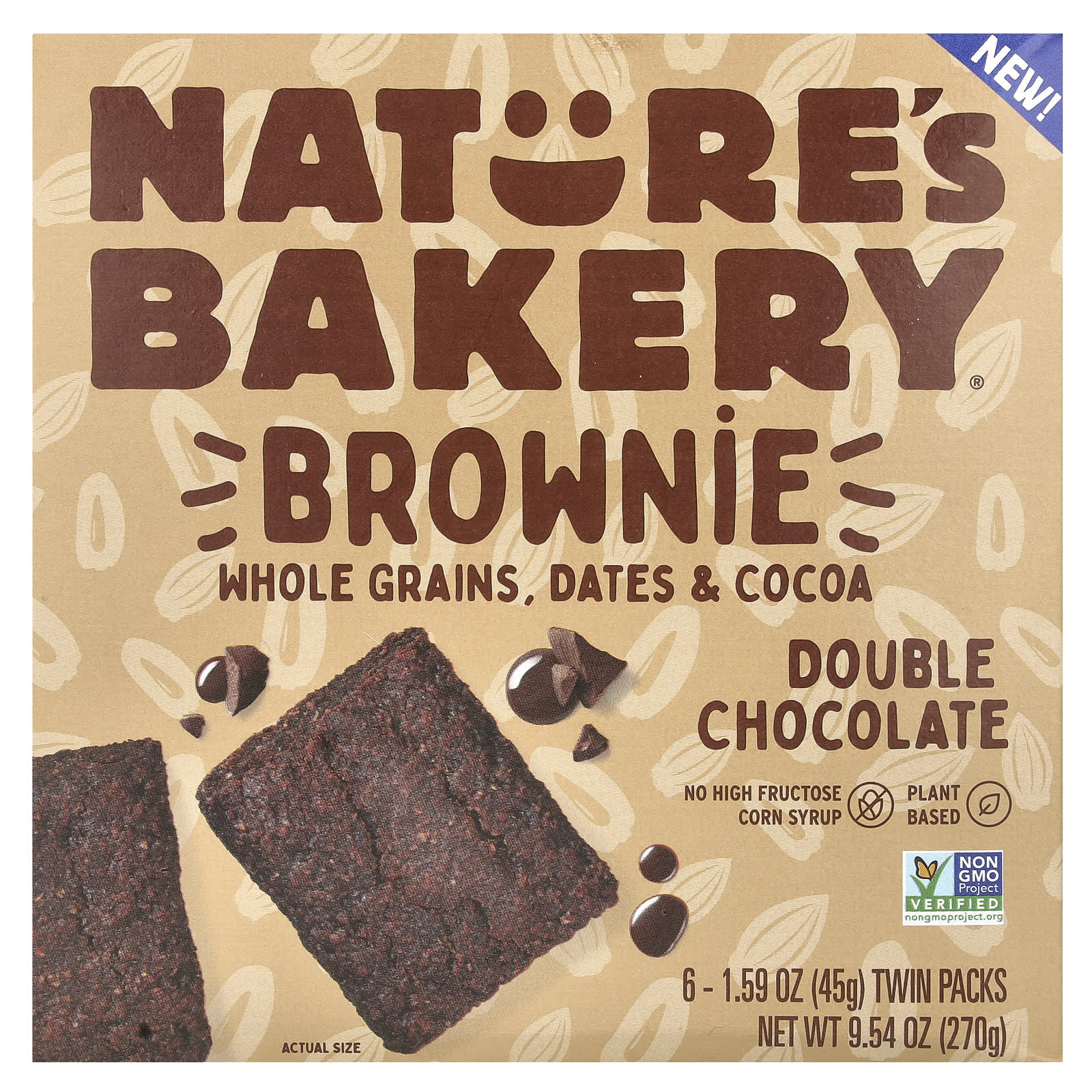 Nature's Bakery, Brownie, двойной шоколад, 6 двойных пакетиков по 45 г (1,59 унции)