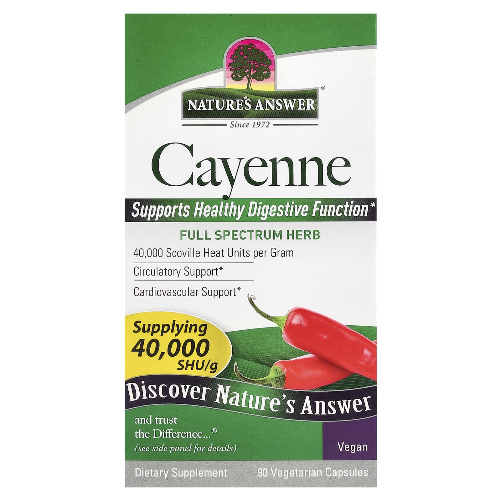 Nature's Answer, кайенский перец, 90 вегетарианских капсул