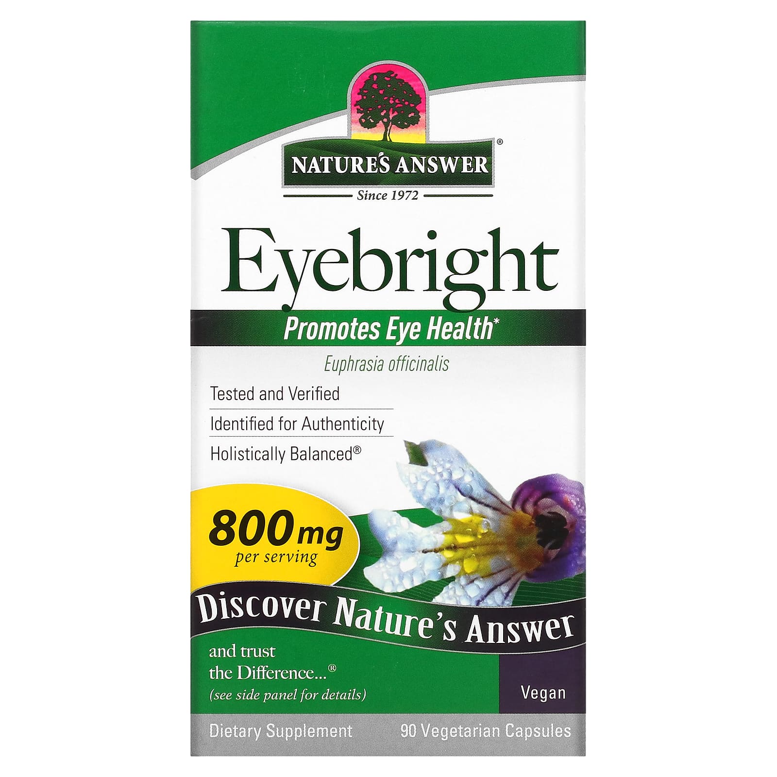 Nature's Answer, очанка, 800 мг, 90 вегетарианских капсул (400 мг в 1 капсуле)