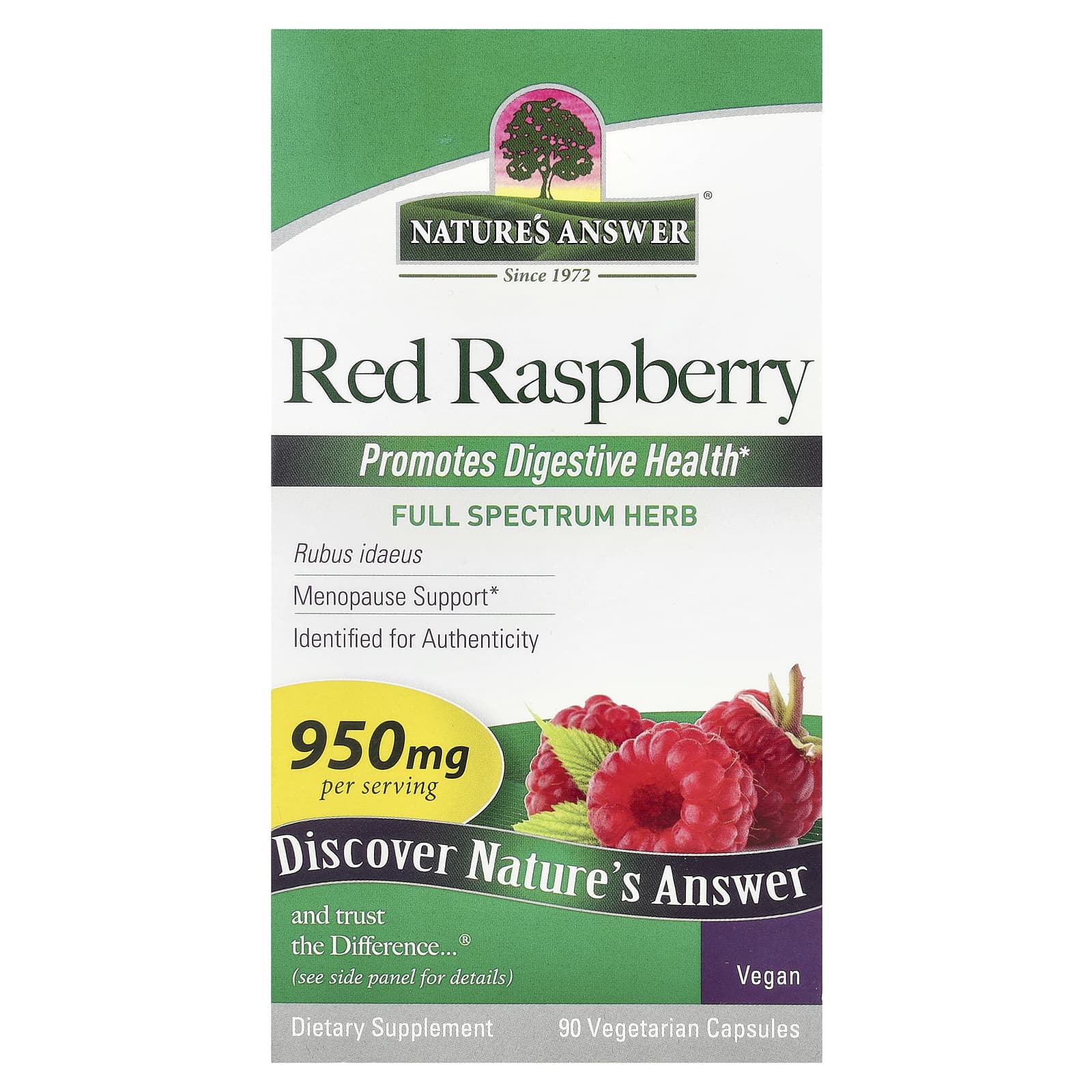 Nature's Answer, красная малина, 950 мг, 90 вегетарианских капсул (475 мг в 1 капсуле)