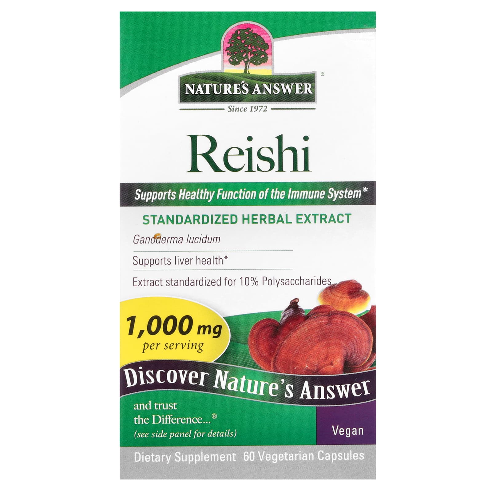 Nature's Answer, рейши, 1000 мг, 60 вегетарианских капсул (500 мг в 1 капсуле)