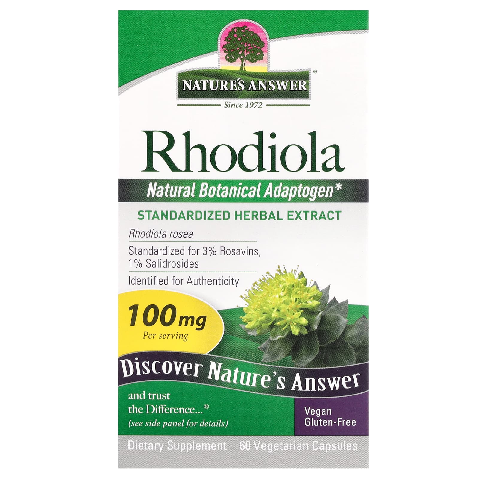 Nature's Answer, родиола, 100 мг, 60 вегетарианских капсул