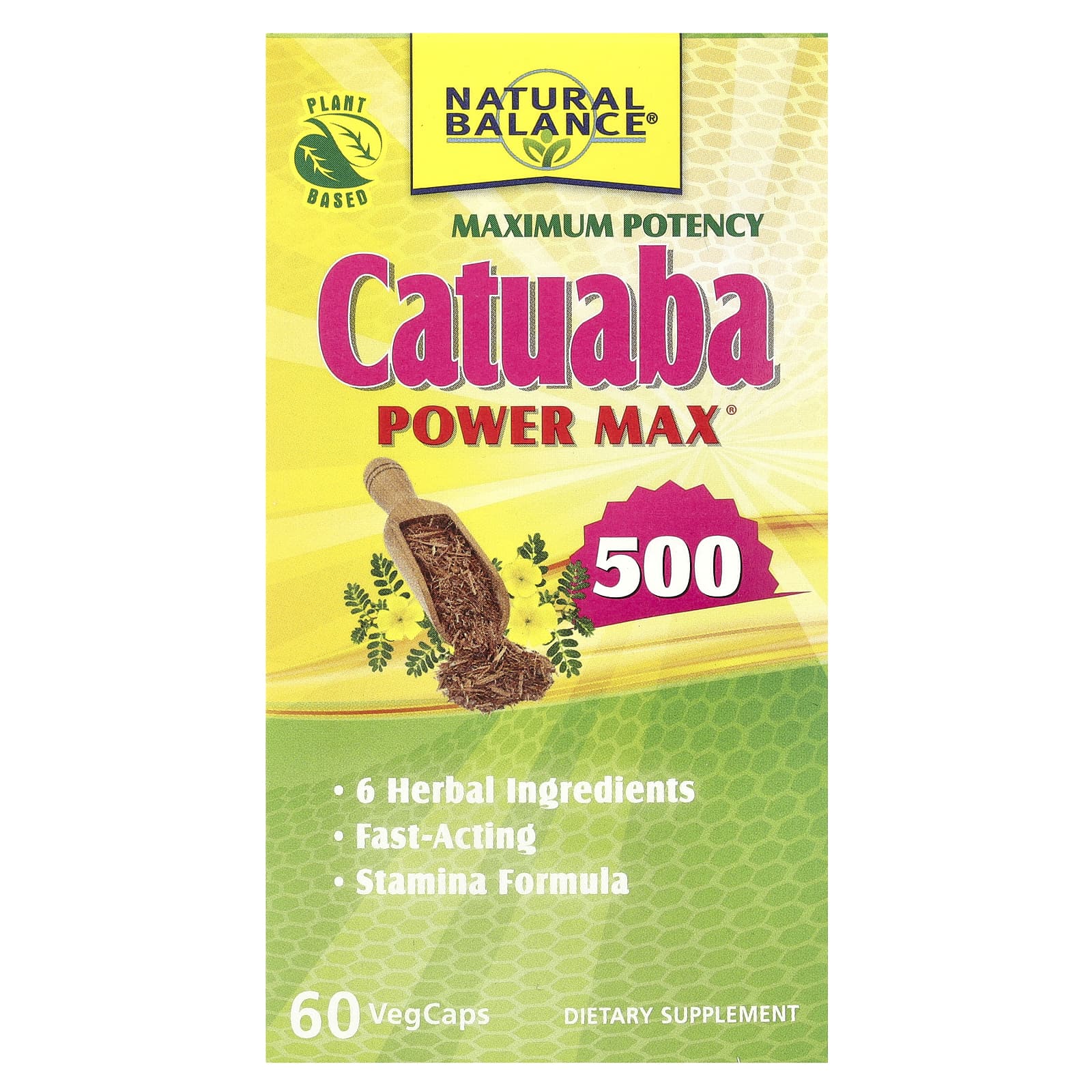 Natural Balance, Катуаба Power Max 500, максимальная эффективность, 60 капсул с оболочкой из ингредиентов растительного происхождения