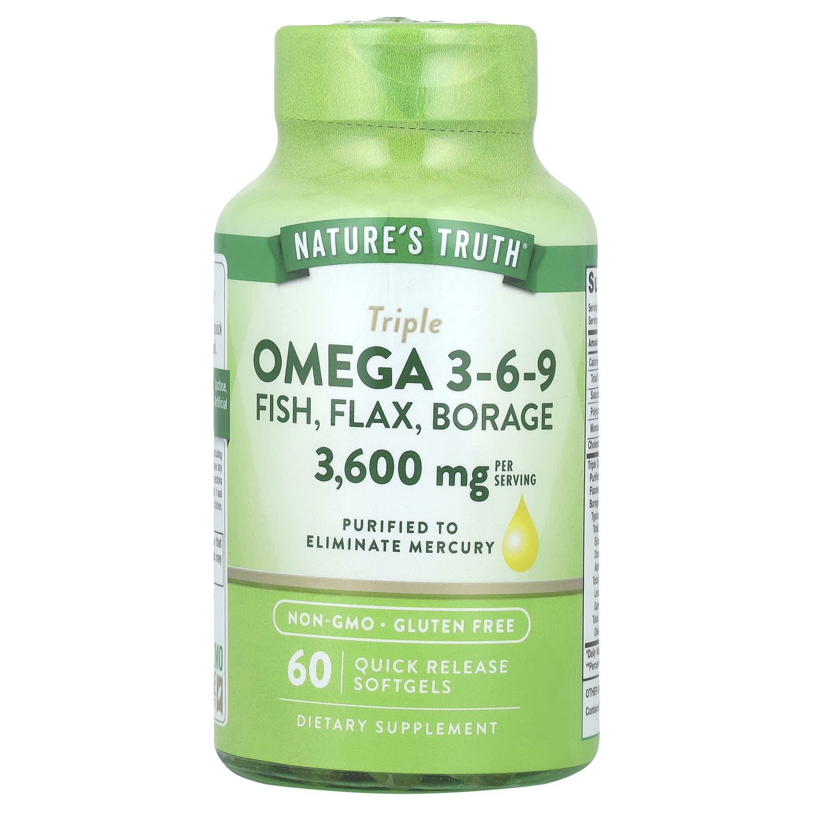 Nature's Truth, Triple Omega 3-6-9, рыба, лен, бурачник, 60 капсул быстрого действия