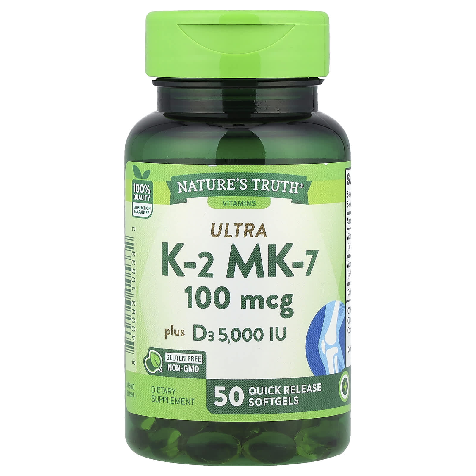 Nature's Truth, Ultra K-2 и MK-7, 100 мкг, 50 капсул с быстрым высвобождением