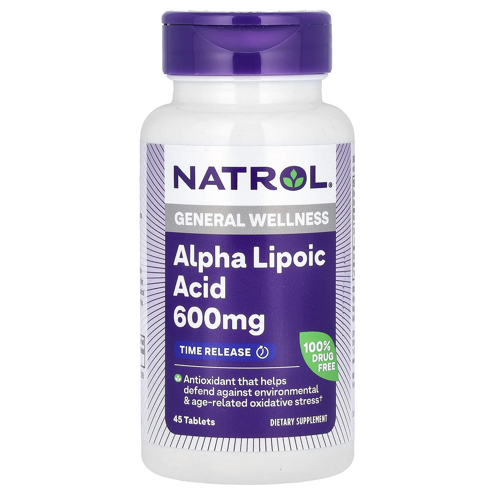 Natrol, Альфа-липоевая кислота, медленное высвобождение, 600 мг, 45 таблеток