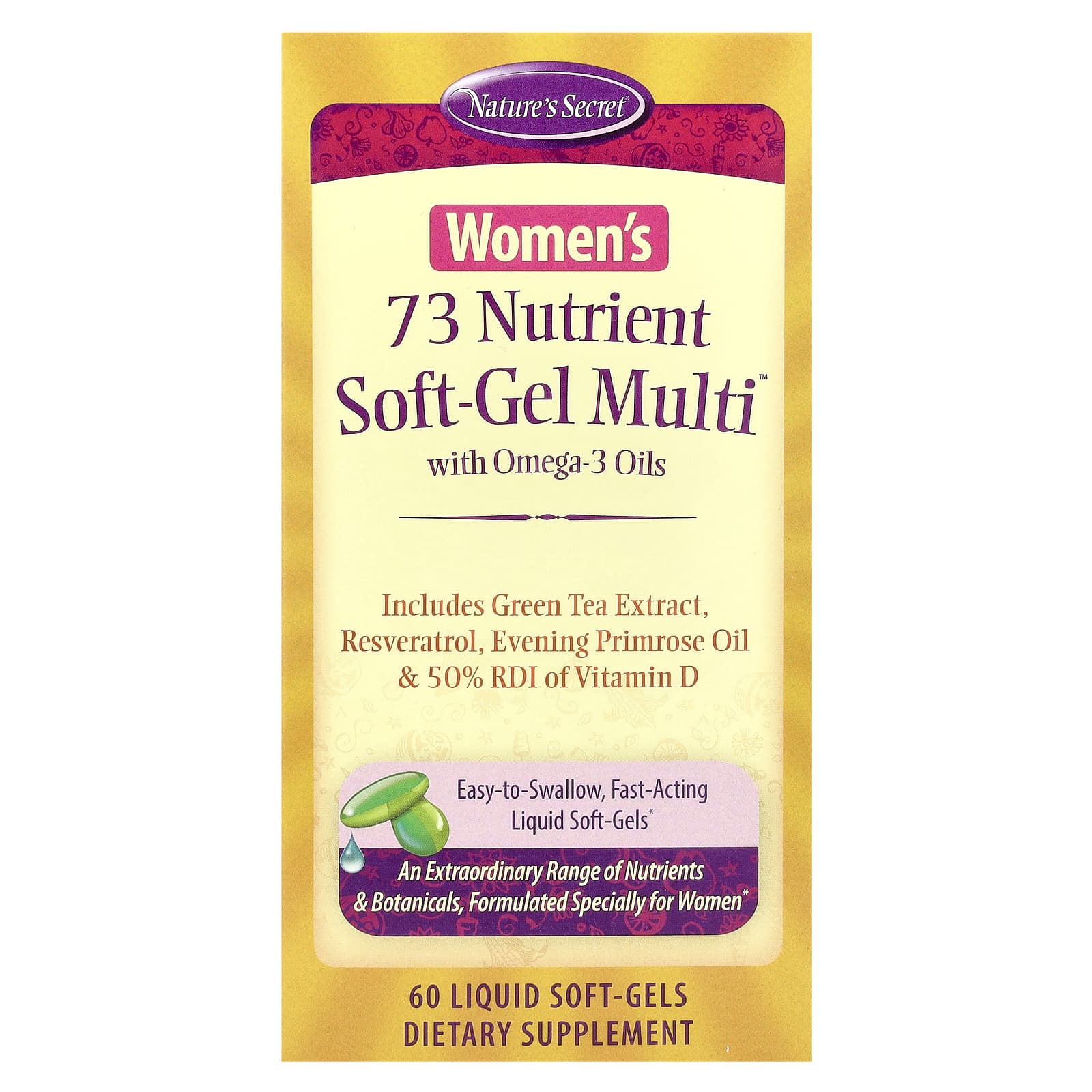 Nature's Secret, 73 Nutrient Soft-Gel Multi, мультивитамины для женщин с маслами омега-3, 60 желатиновых капсул