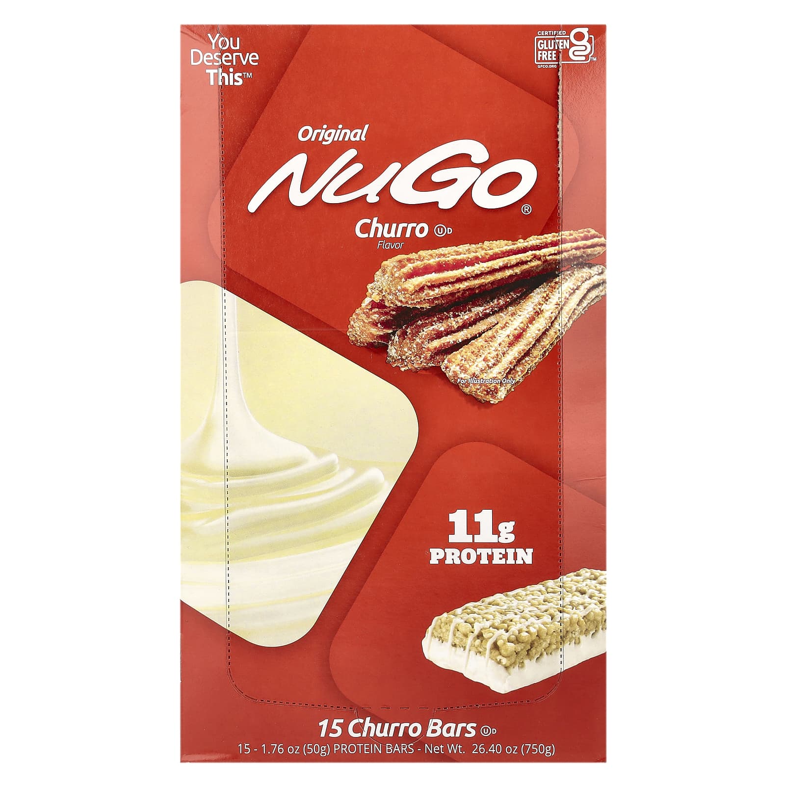 NuGo Nutrition, Original, протеиновые батончики, Churro, 15 батончиков, 50 г (1,76 унции)