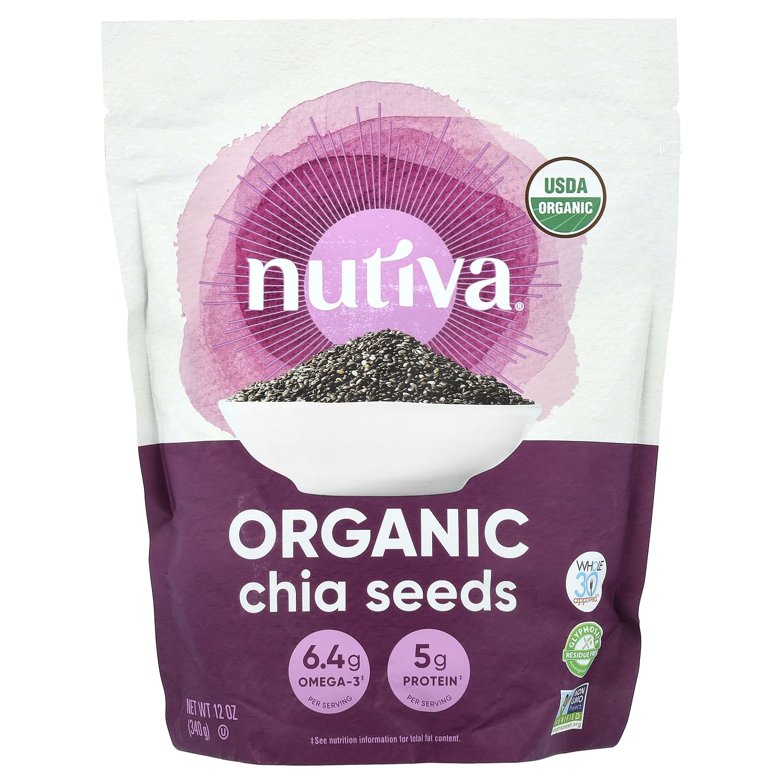 Nutiva, органические семена чиа, 340 г (12 унций)