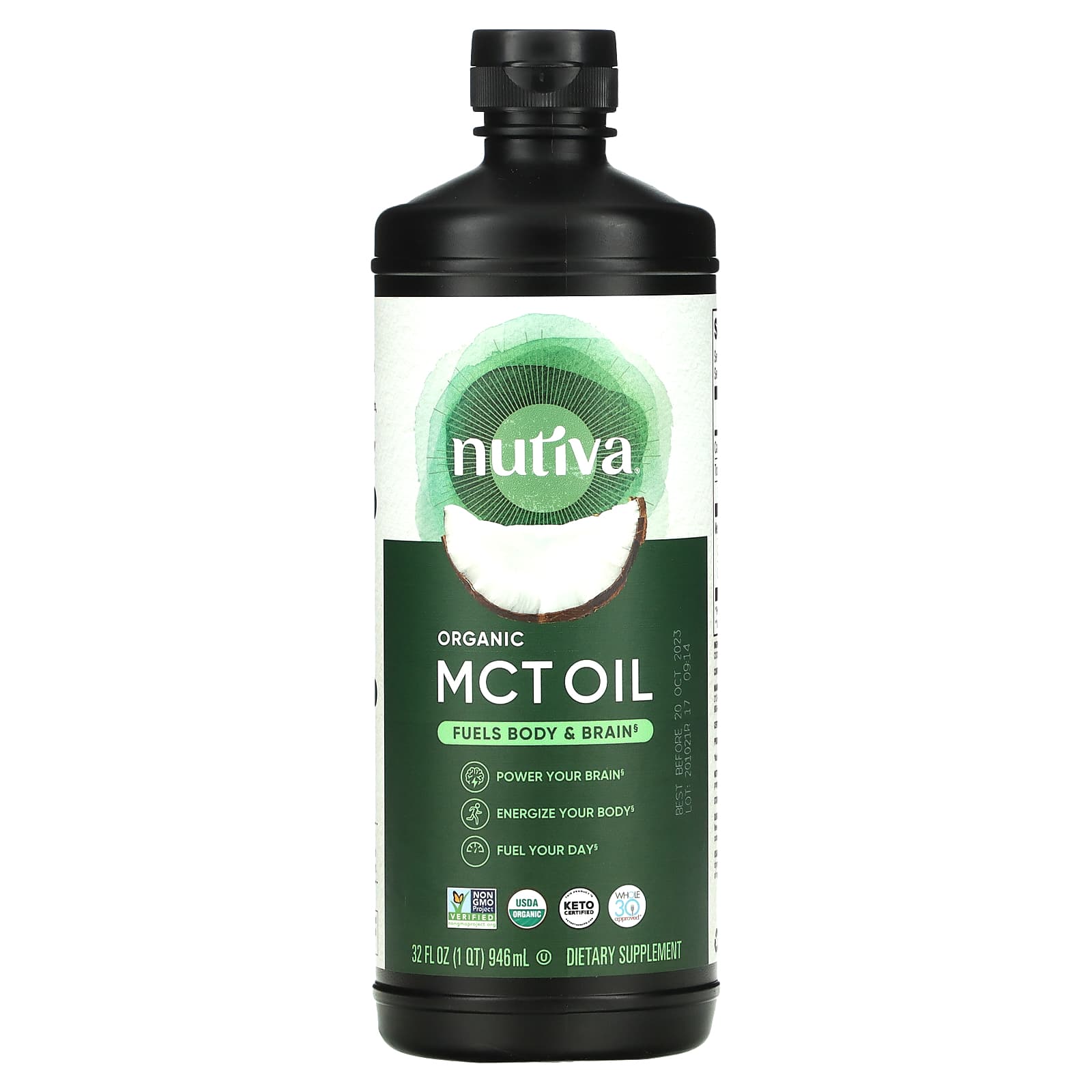 Nutiva, 100% органическое кокосовое масло со среднецепочечными триглицеридами, без ароматизаторов, 946 мл (32 жидк. унц.)