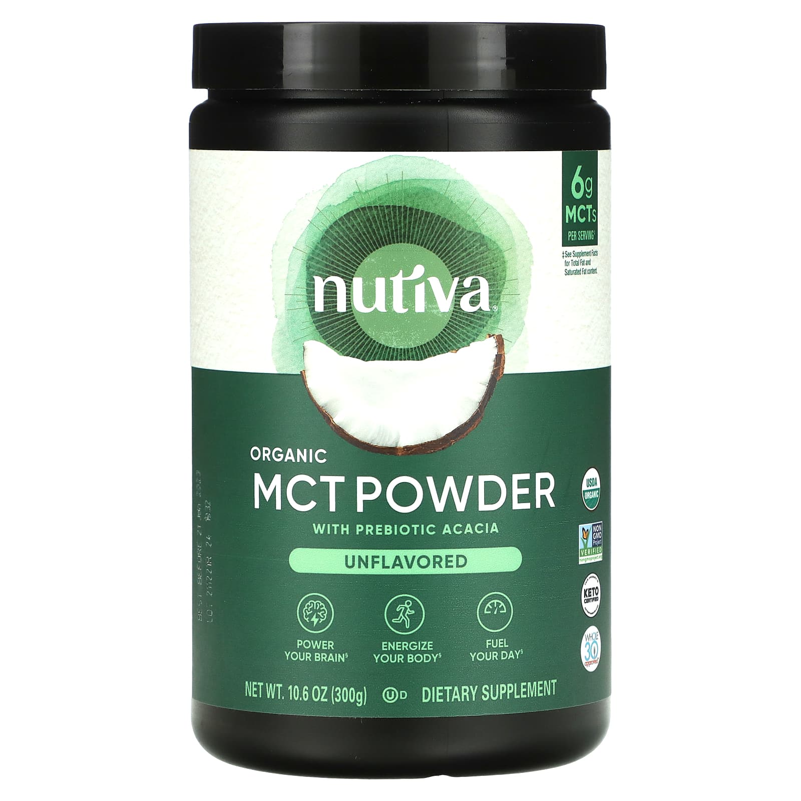 Nutiva, органический порошок MCT, без добавок, 300 г (10,6 унции)