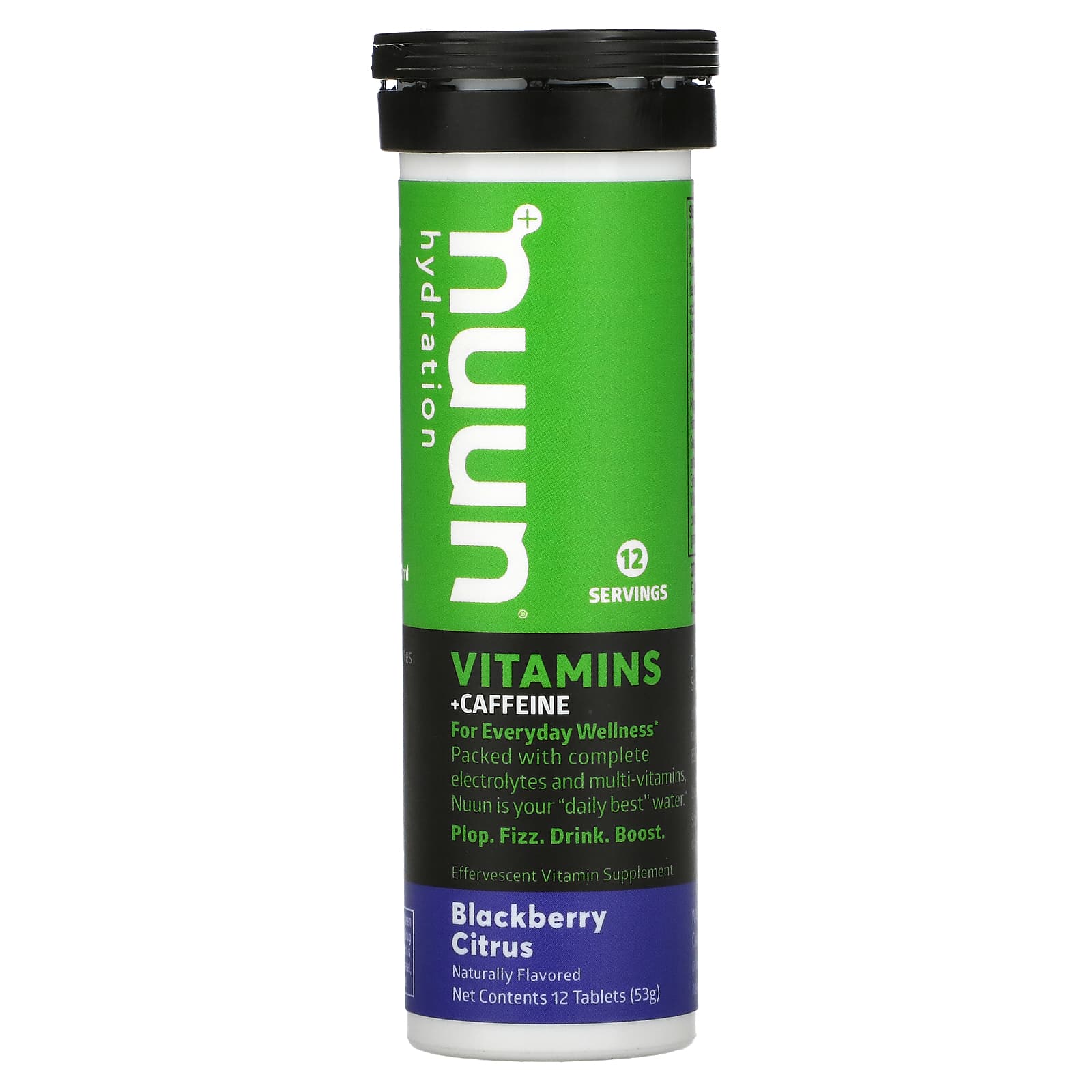 Nuun, Hydration, витамины и кофеин, шипучая витаминная добавка, ежевика и цитрус, 12 таблеток