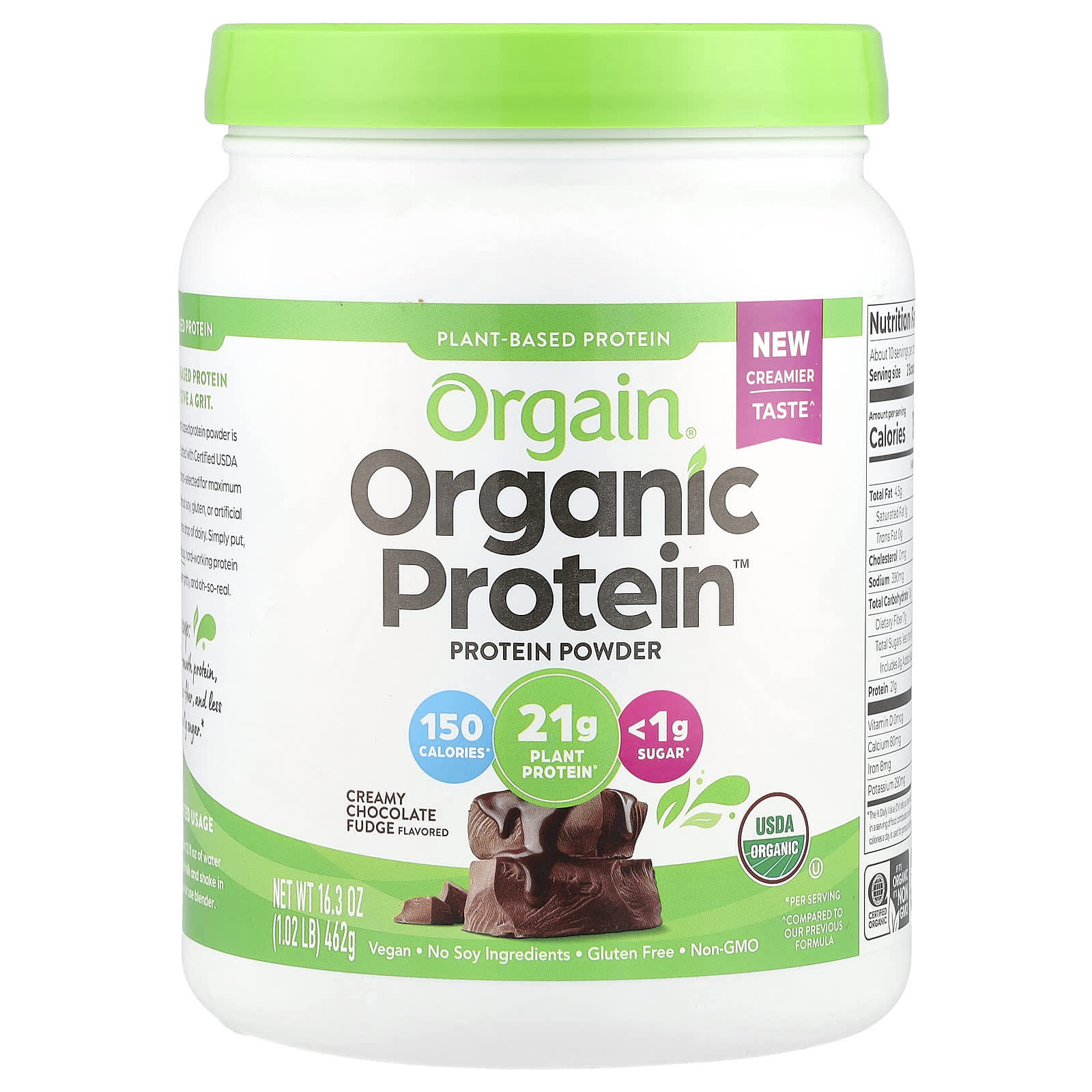 Orgain, Organic Protein ™, порошок со сливочной шоколадной помадкой, 462 г (1,02 фунта)