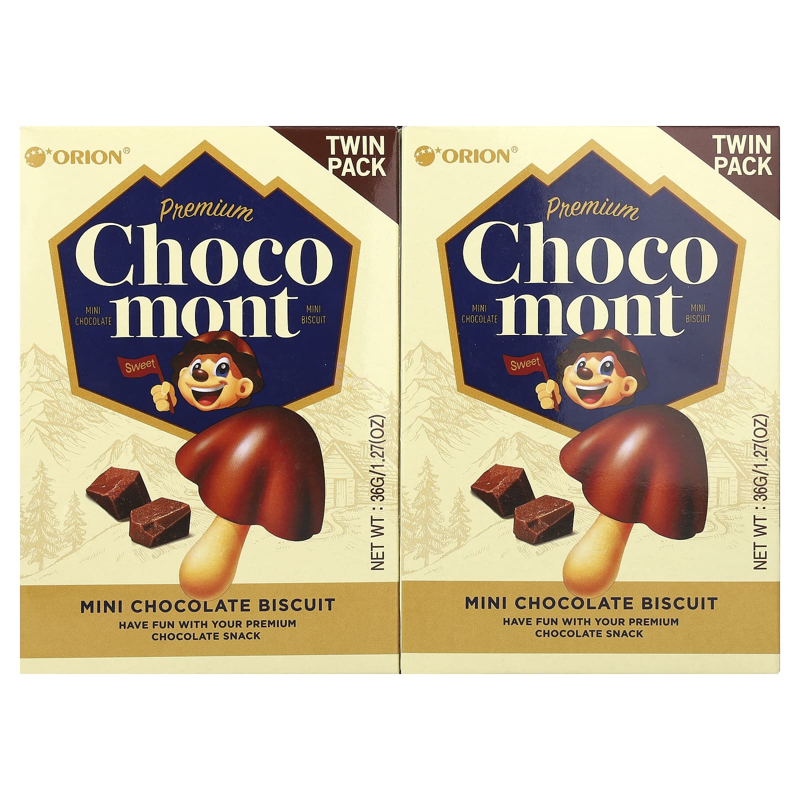 Orion, Premium Choco Mont, Mini Chocolate Biscuit, 2 Packs, 1.27 oz (36 g) Each