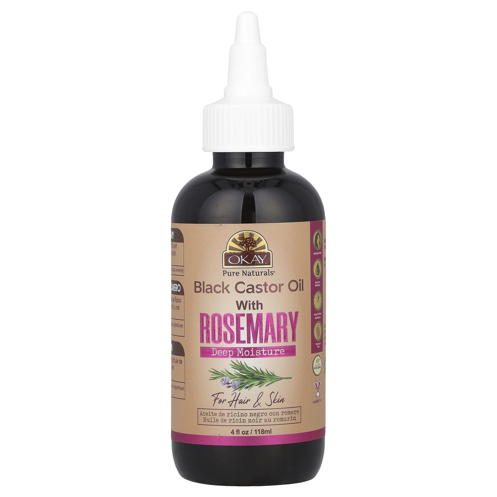 Okay Pure Naturals, Черное ямайское касторовое масло с розмарином, 118 мл (4 жидк. Унции)