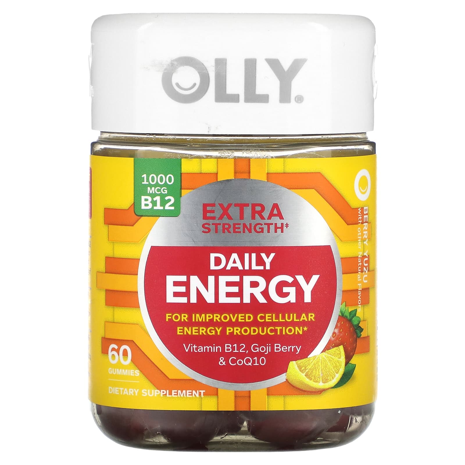 OLLY, Daily Energy, повышенная сила действия, со вкусом ягод и юдзу, 60 жевательных мармеладок