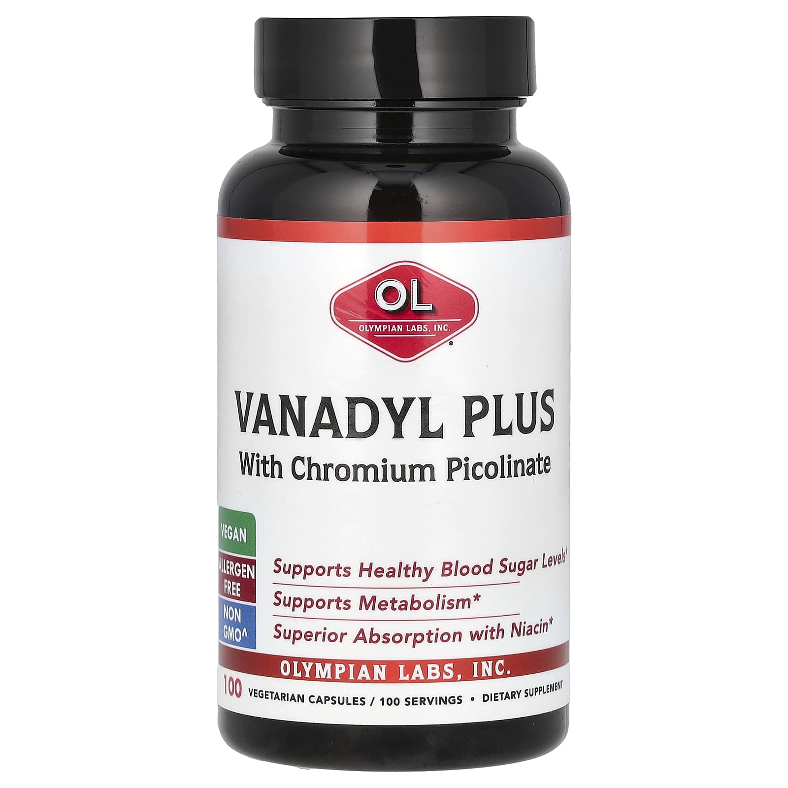 Olympian Labs, Vanadyl Plus с пиколинат хрома, 100 вегетарианских капсул