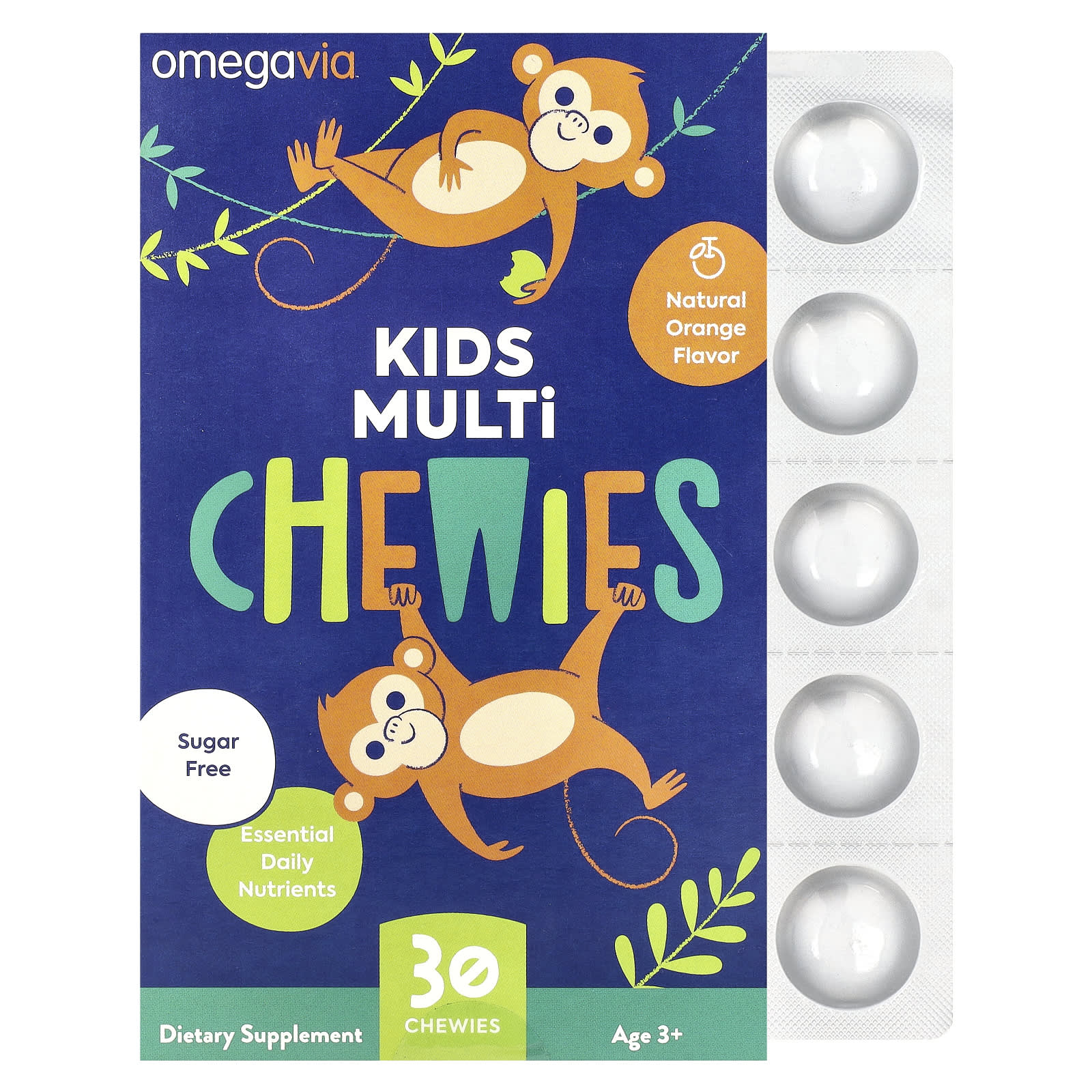 OmegaVia Мультивитамины для детей от 3 лет натуральный апельсин 30 жевательных таблеток 3790₽