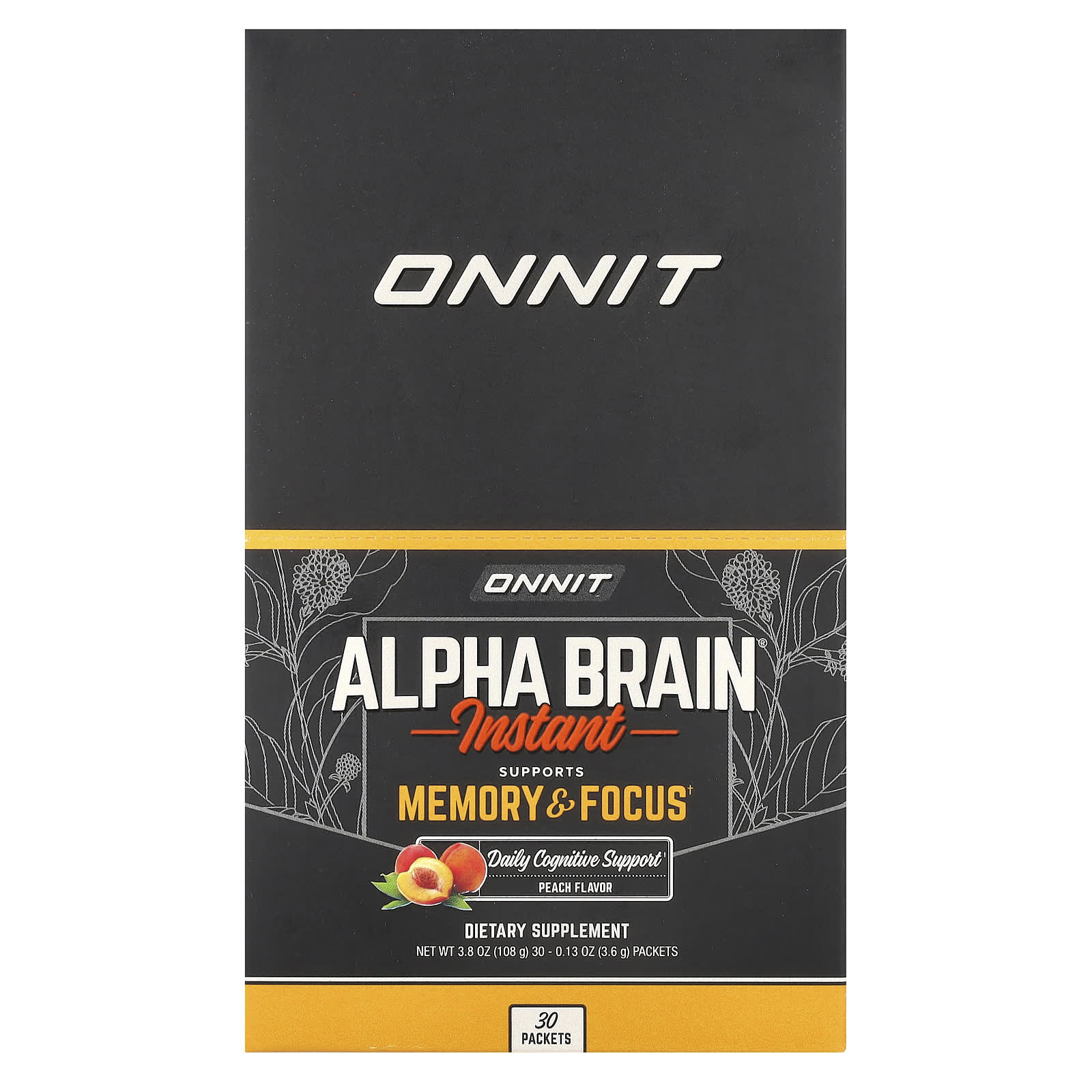 Onnit Alpha Brain Instant для памяти и концентрации персик 30 пакетиков по 36 г 013 унции 11790₽
