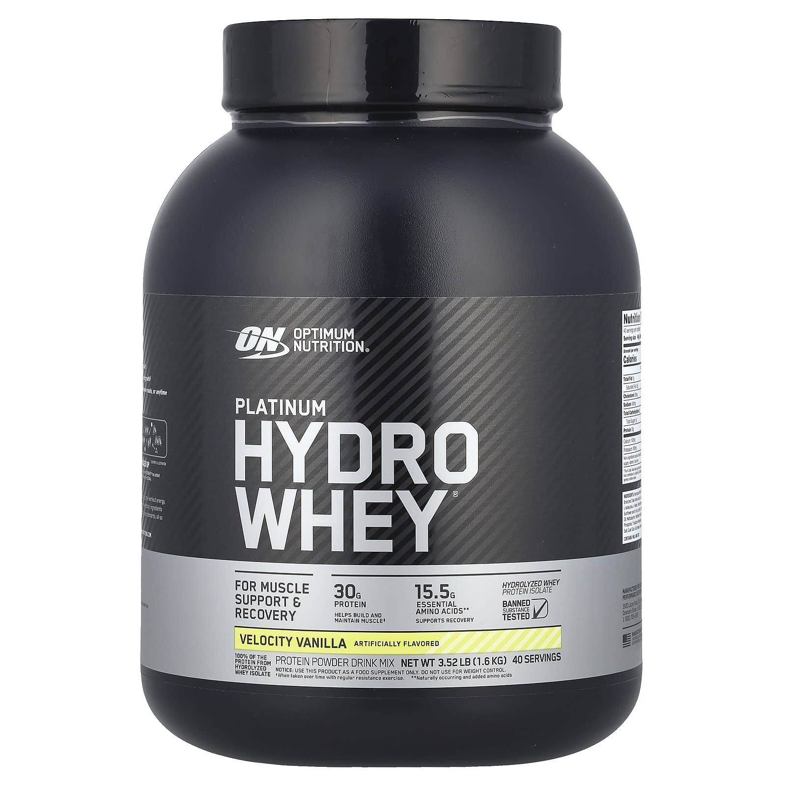 Optimum Nutrition, Platinum Hydro Whey, Velocity Vanilla, 1,6 кг (3,52 фунта)