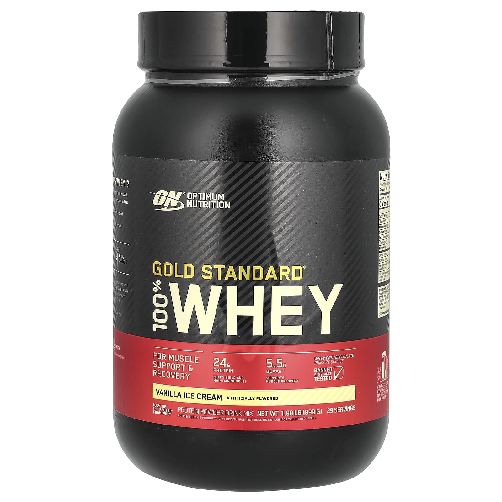 Optimum Nutrition, Gold Standard 100% Whey, сыворотка, ванильное мороженое, 907 кг (2 фунта)