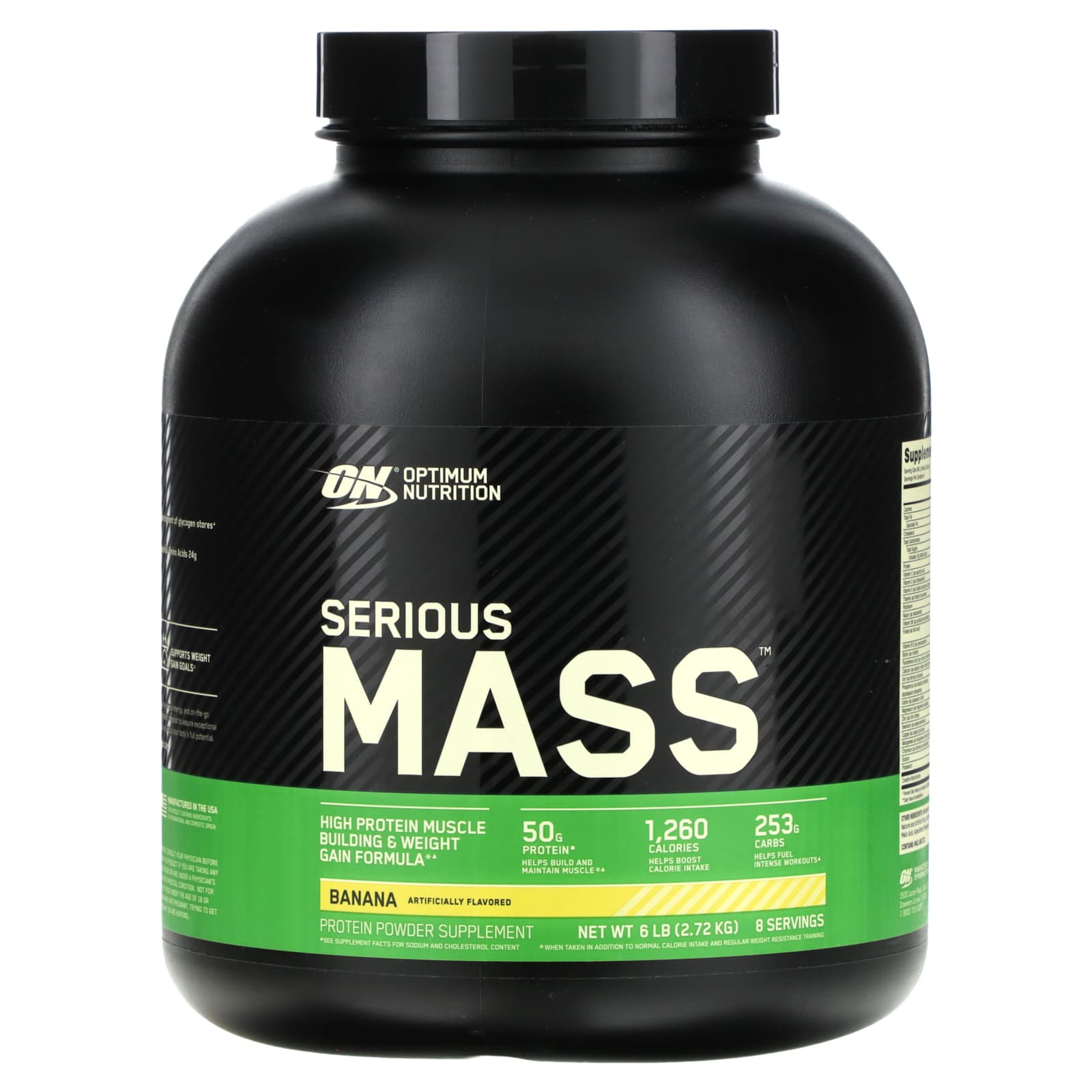 Optimum Nutrition, Serious Mass, порошок для набора веса (гейнер) с высоким содержанием протеина, вкус банан, 2720 г (6 lb)