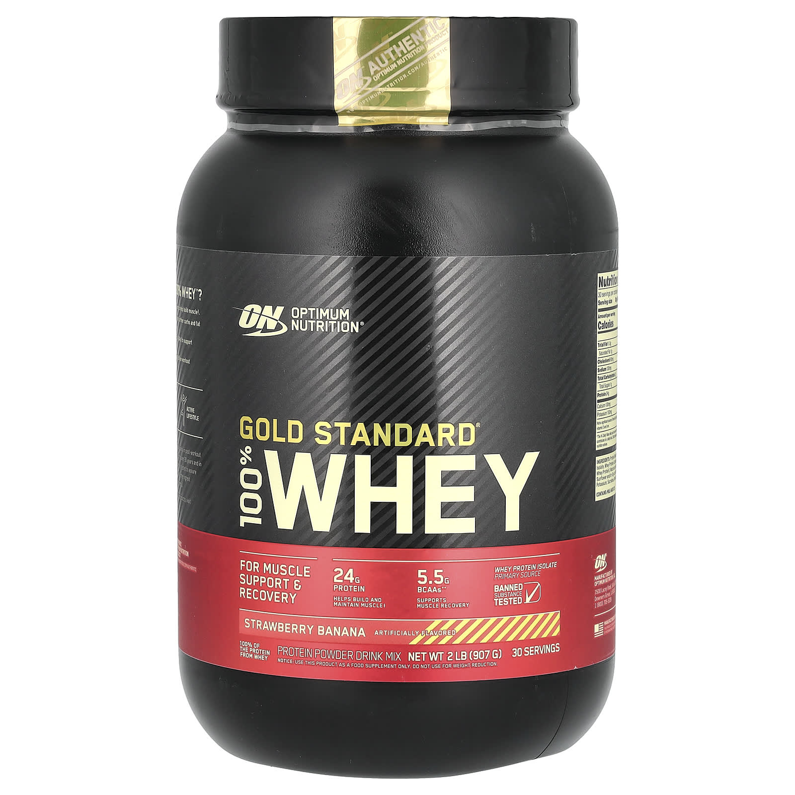 Optimum Nutrition, Gold Standard, 100 % Whey, банан с клубникой, 907 г (2 фунта)