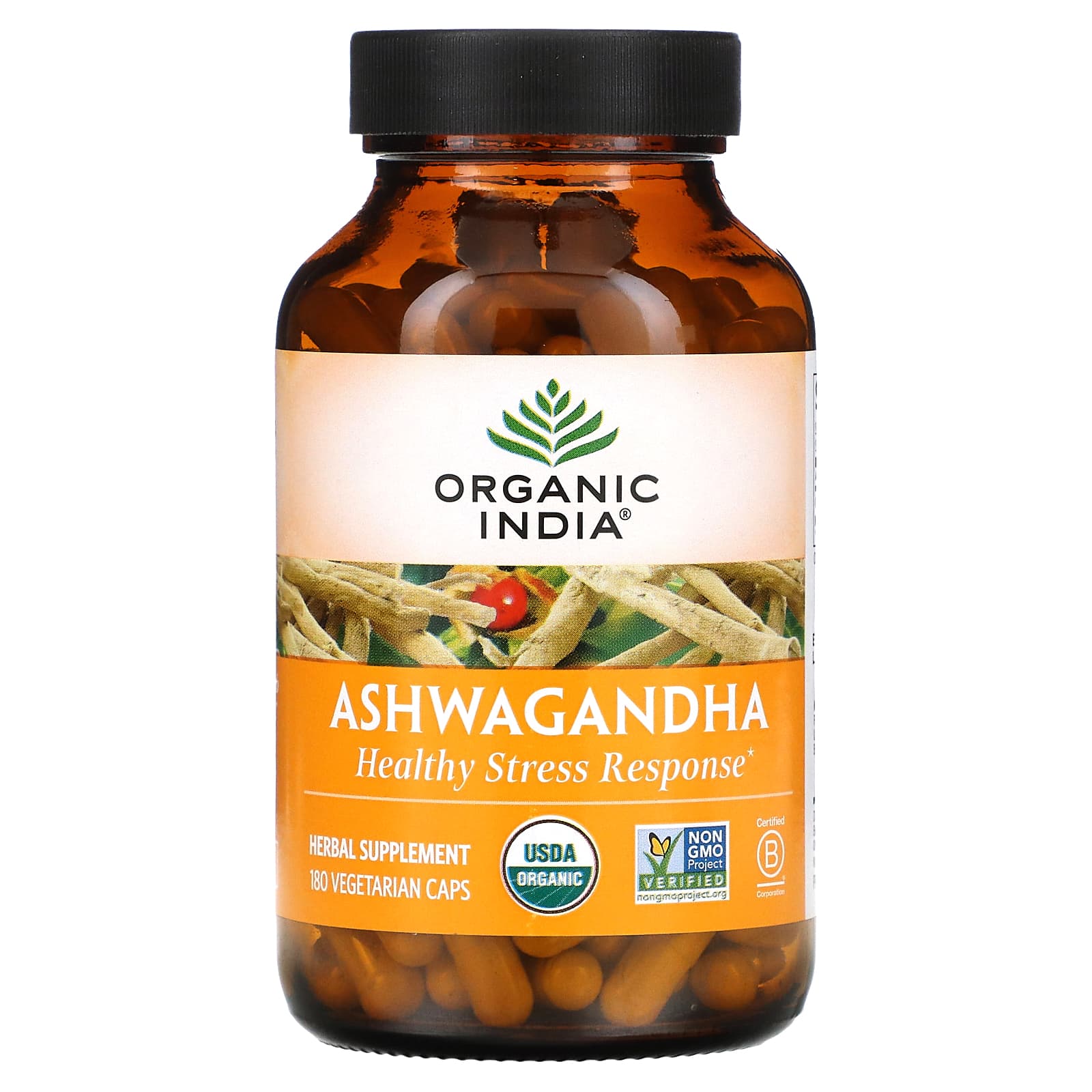 Organic India, ашваганда, 180 вегетарианских капсул