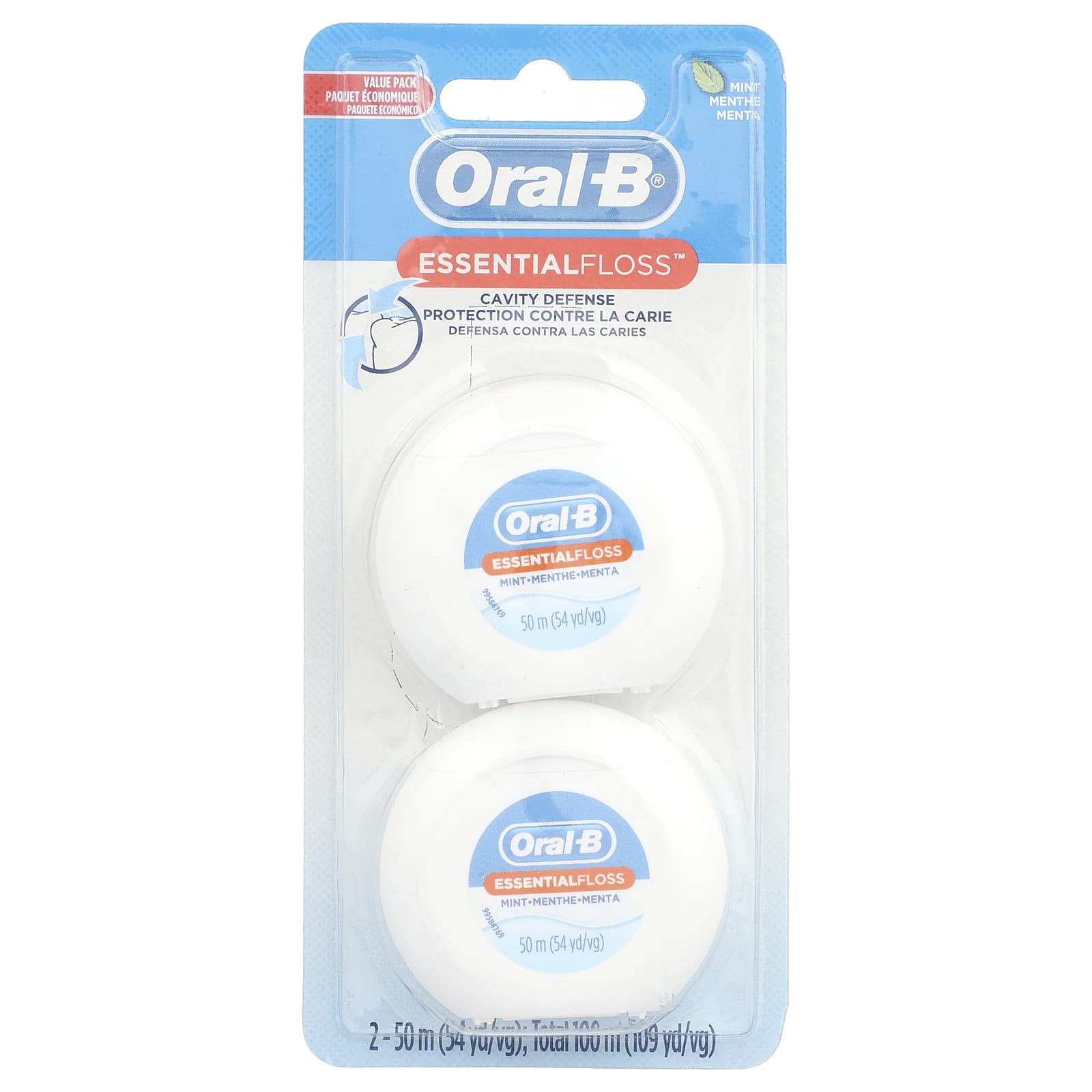 Oral-B, Essential Floss, экономичная упаковка, мята, 2 упаковки по 50 м (54,6 ярда)