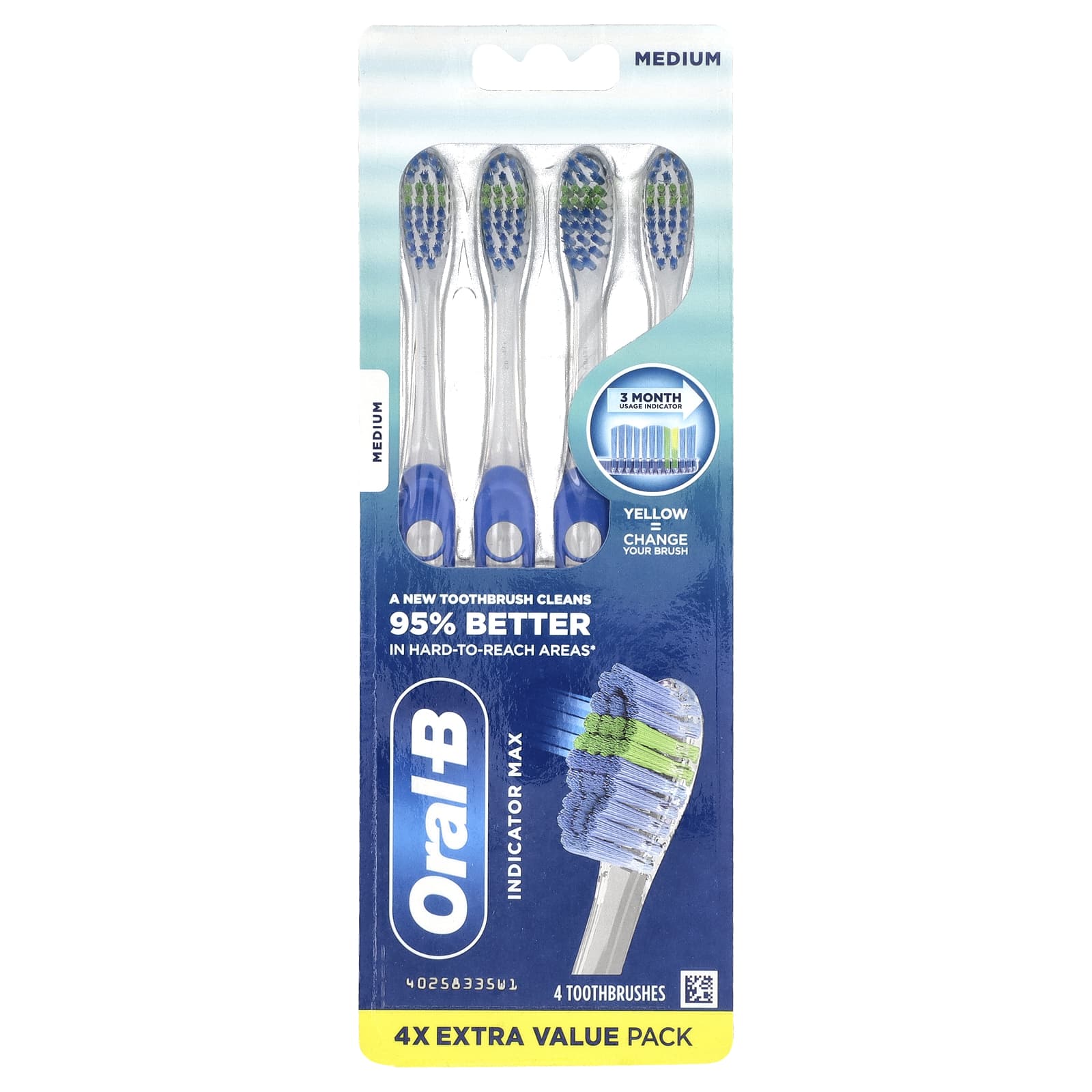 Oral-B, Зубная щетка Indicator Max, средний размер, 4 шт. В упаковке